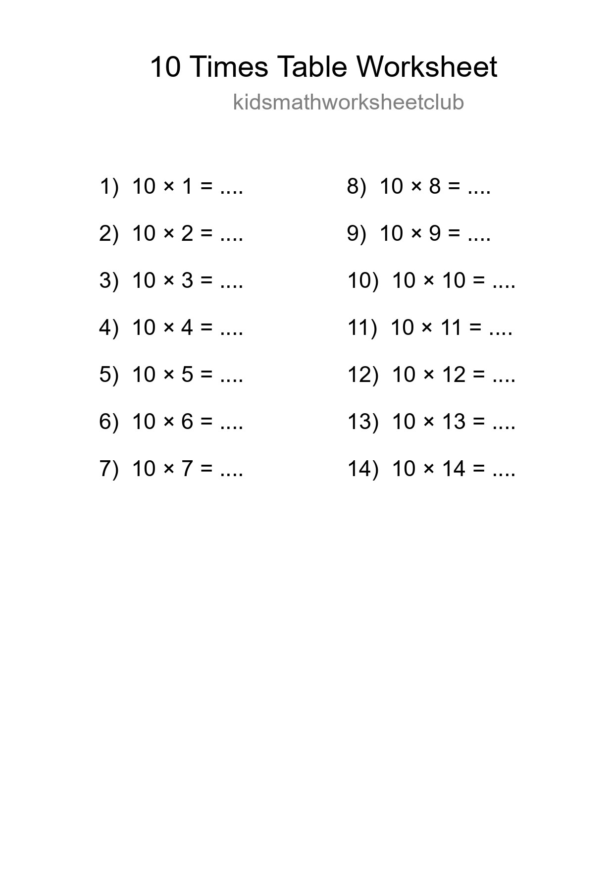10 Times Table Worksheet For Grade 3 With Answers - Part 240