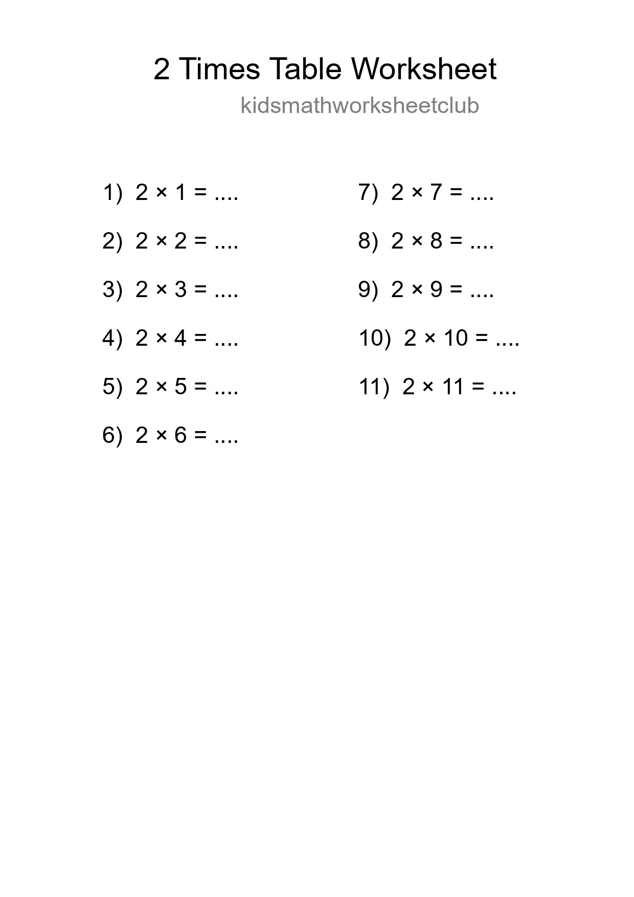 2 Times Table Worksheet For Grade 2 With Answers - Part 284