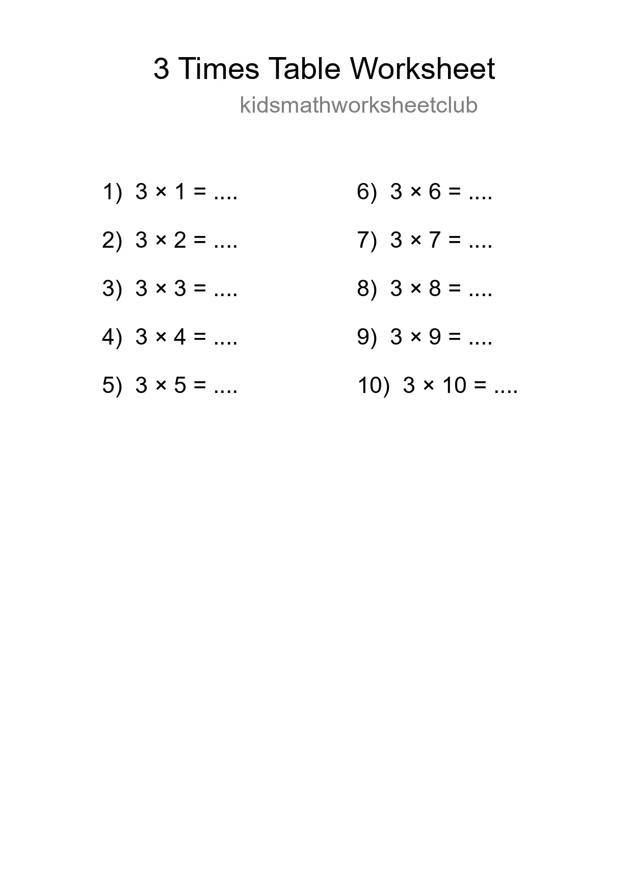 3 Times Table Worksheet For Grade 2 With Answers - Part 141