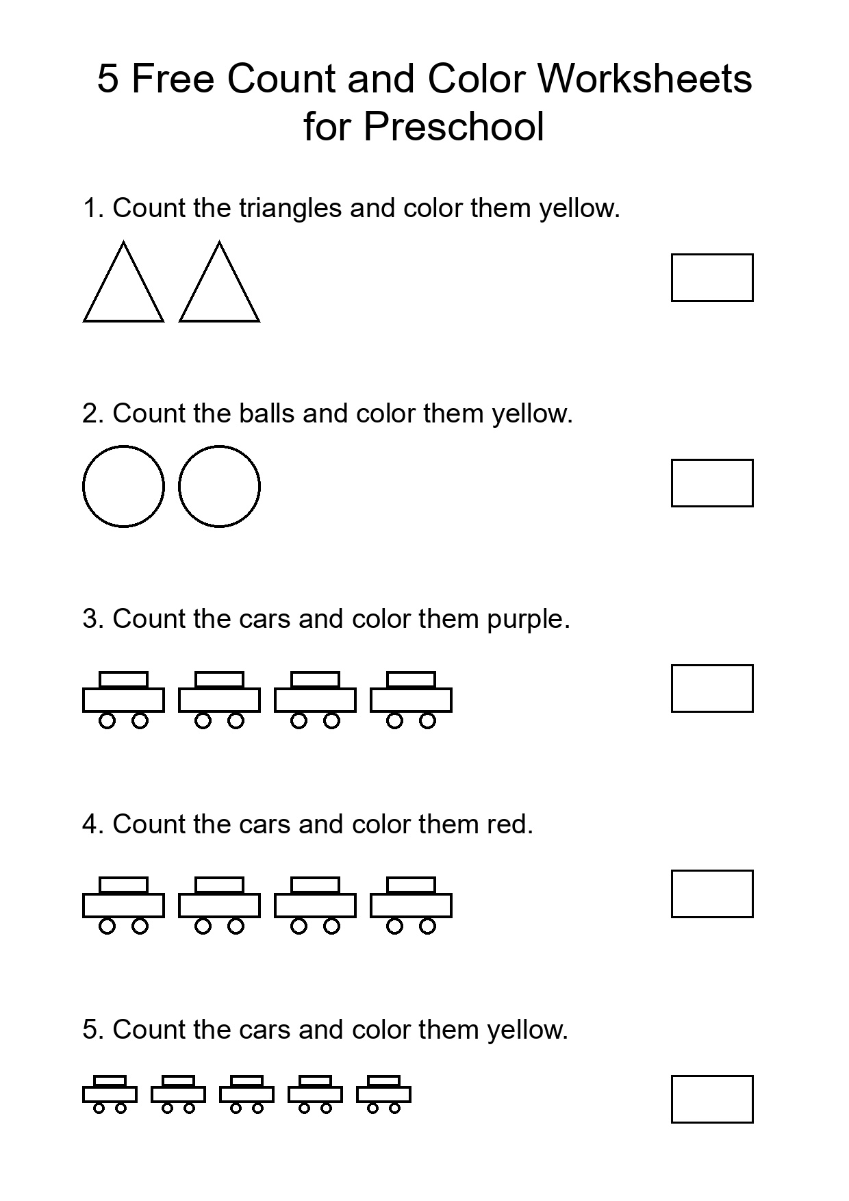 5 Free Count and Color Worksheets for Preschool