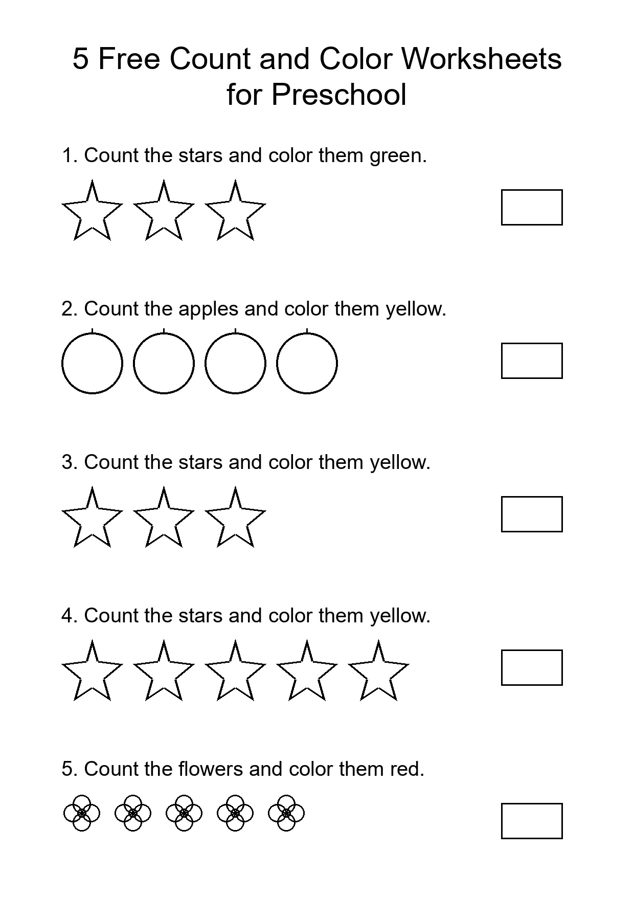 5 Free Count and Color Worksheets for Preschool
