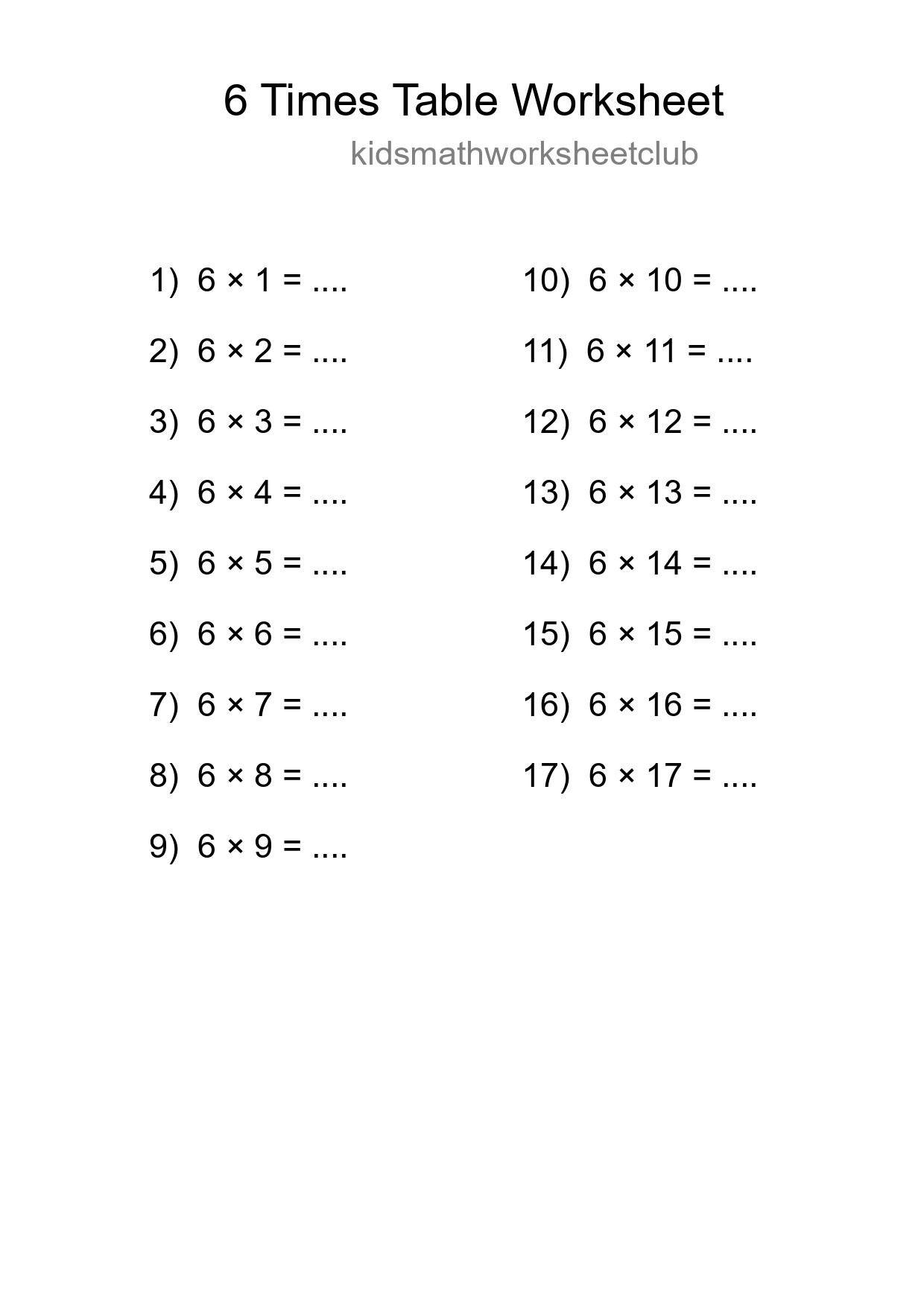 6 Times Table Worksheet For Grade 3 - Part 251