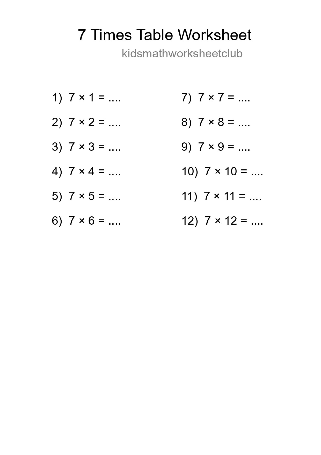 7 Times Table Worksheet For Grade 3 - Part 273
