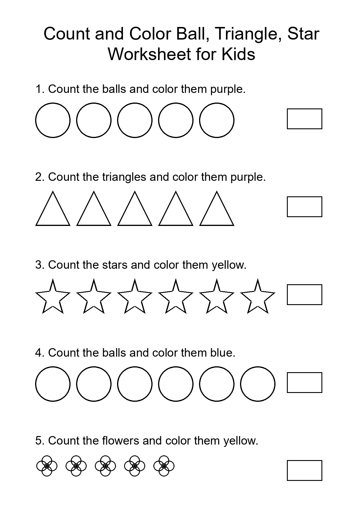 Count and Color Ball, Triangle, Star Worksheet for Kids