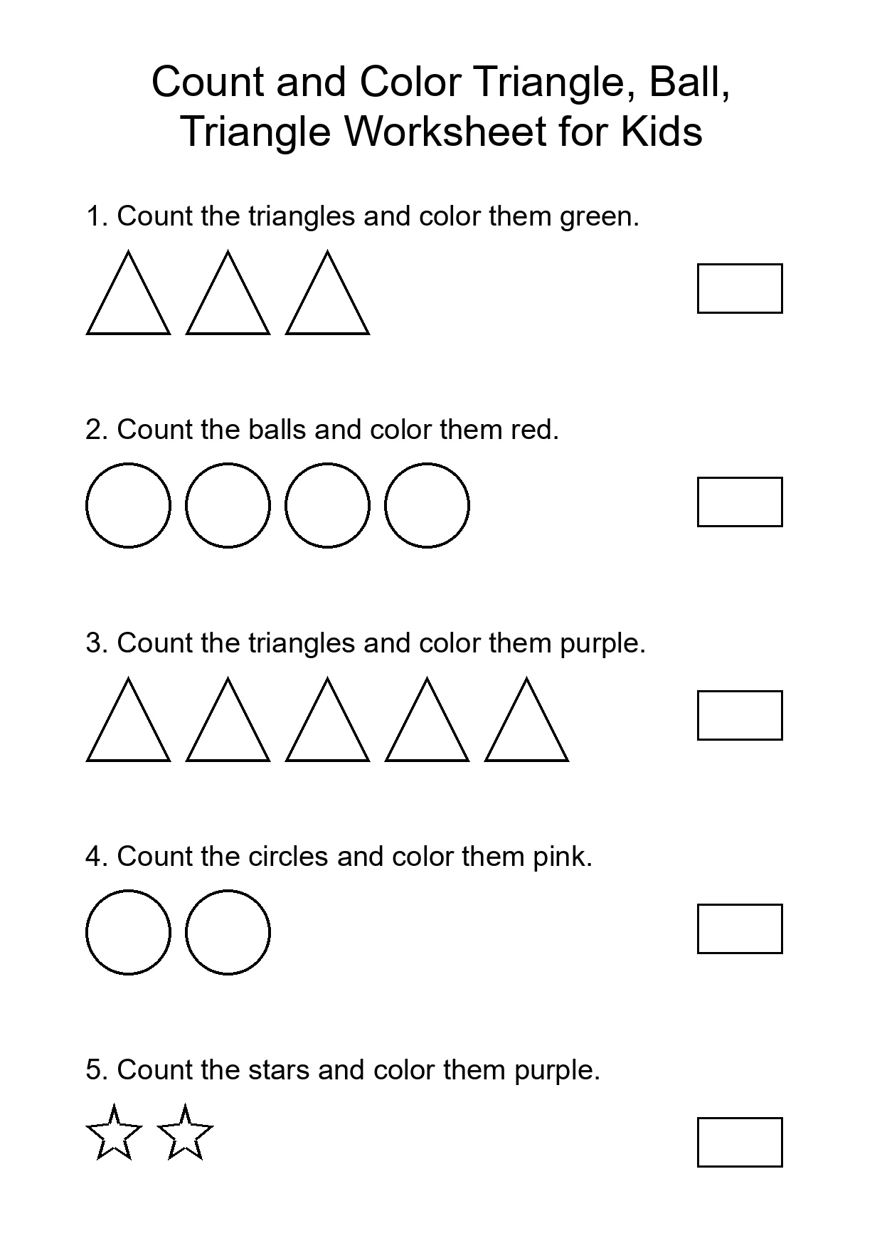 Count and Color Triangle, Ball, Triangle Worksheet for Kids