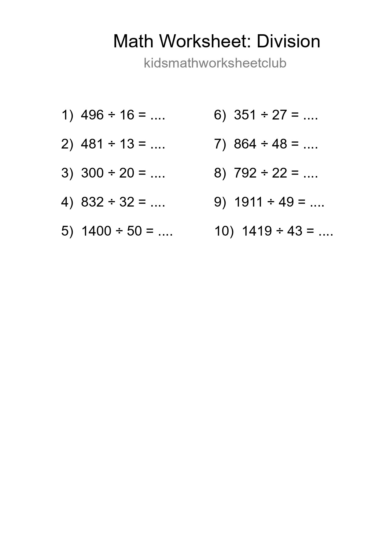 Free 10 Division Math Worksheet For Grade 2 - Part 48