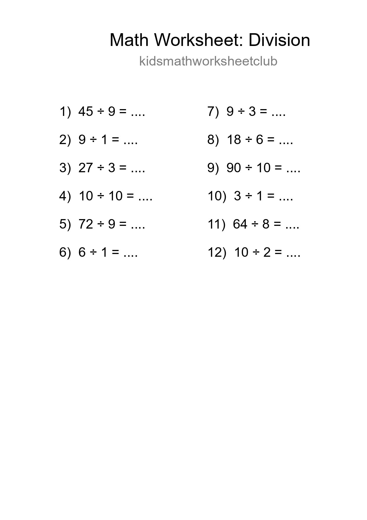 Free 12 Division Math Worksheet For Grade 1 With Answers - Part 136