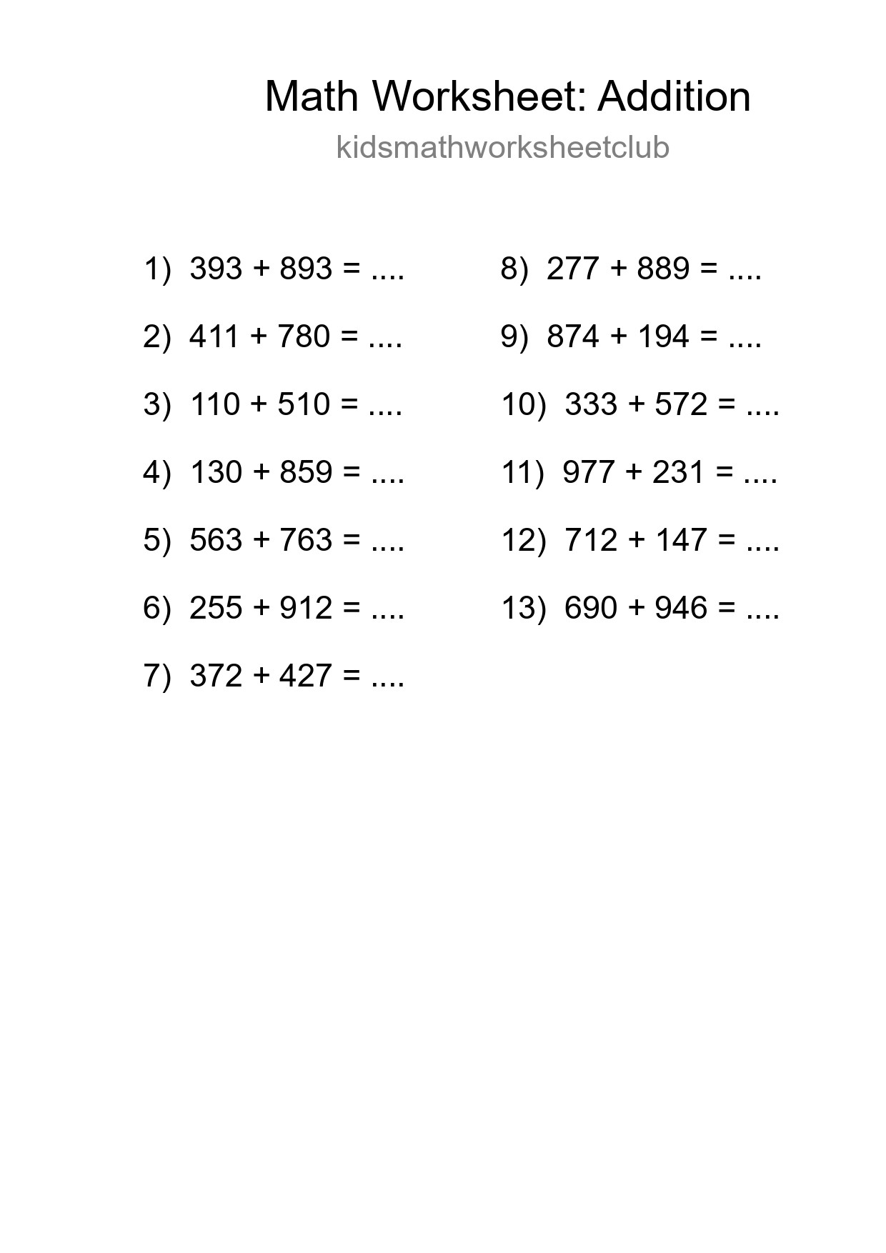 Free 13 Addition Math Worksheet For Grade 5 - Part 254