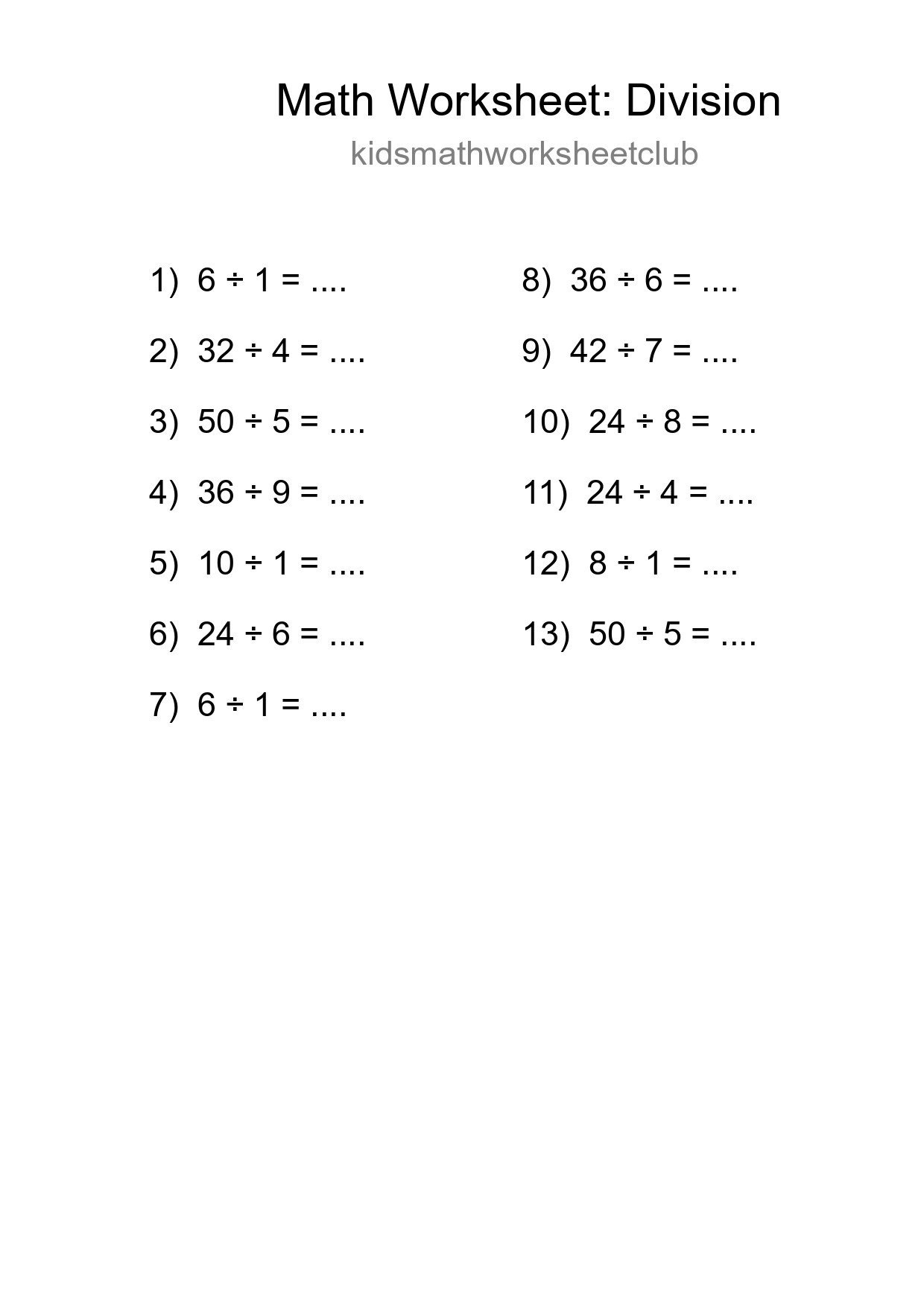 Free 13 Division Math Worksheet For Grade 1 - Part 158