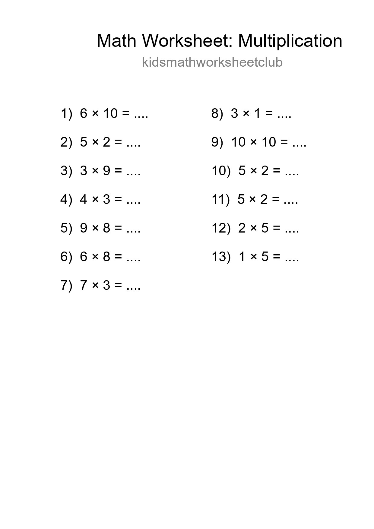 Free 13 Multiplication Math Worksheet For Grade 1 With Answers - Part 117