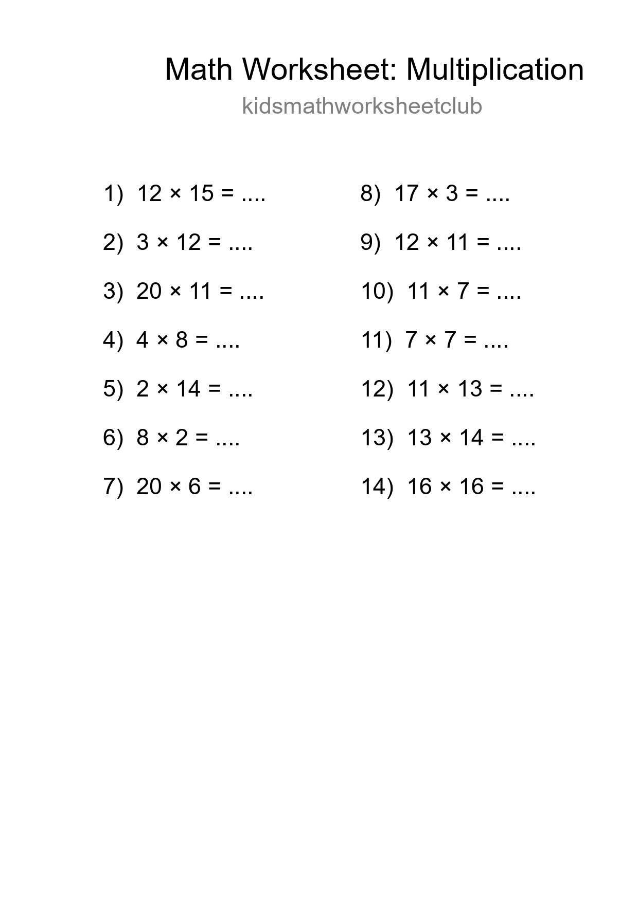 Free 14 Multiplication Math Worksheet For Grade 2 - Part 282