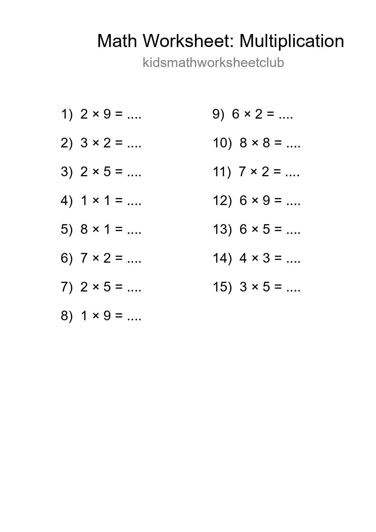 Free 15 Multiplication Math Worksheet For Grade 1 With Answers - Part 249