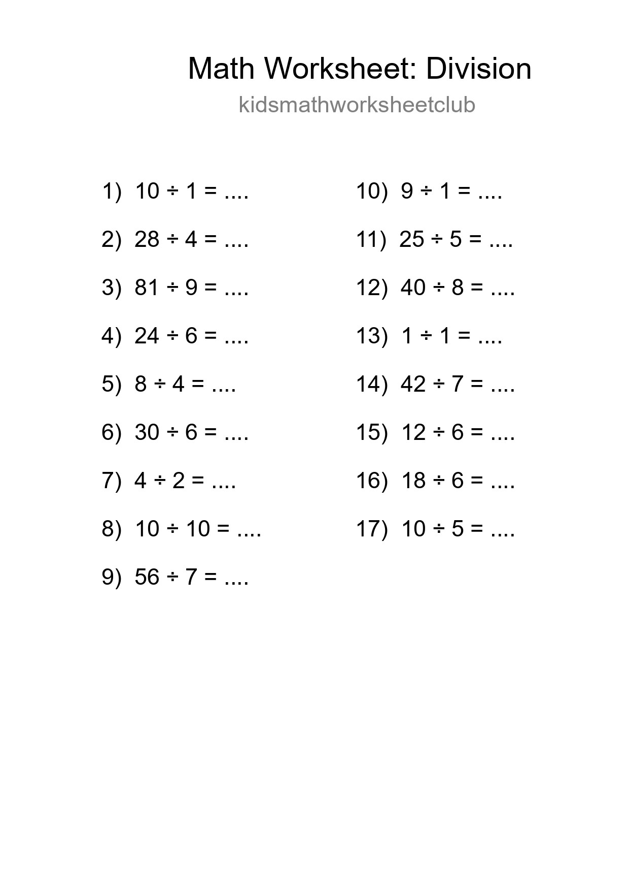 Free 17 Division Math Worksheet For Grade 1 - Part 59