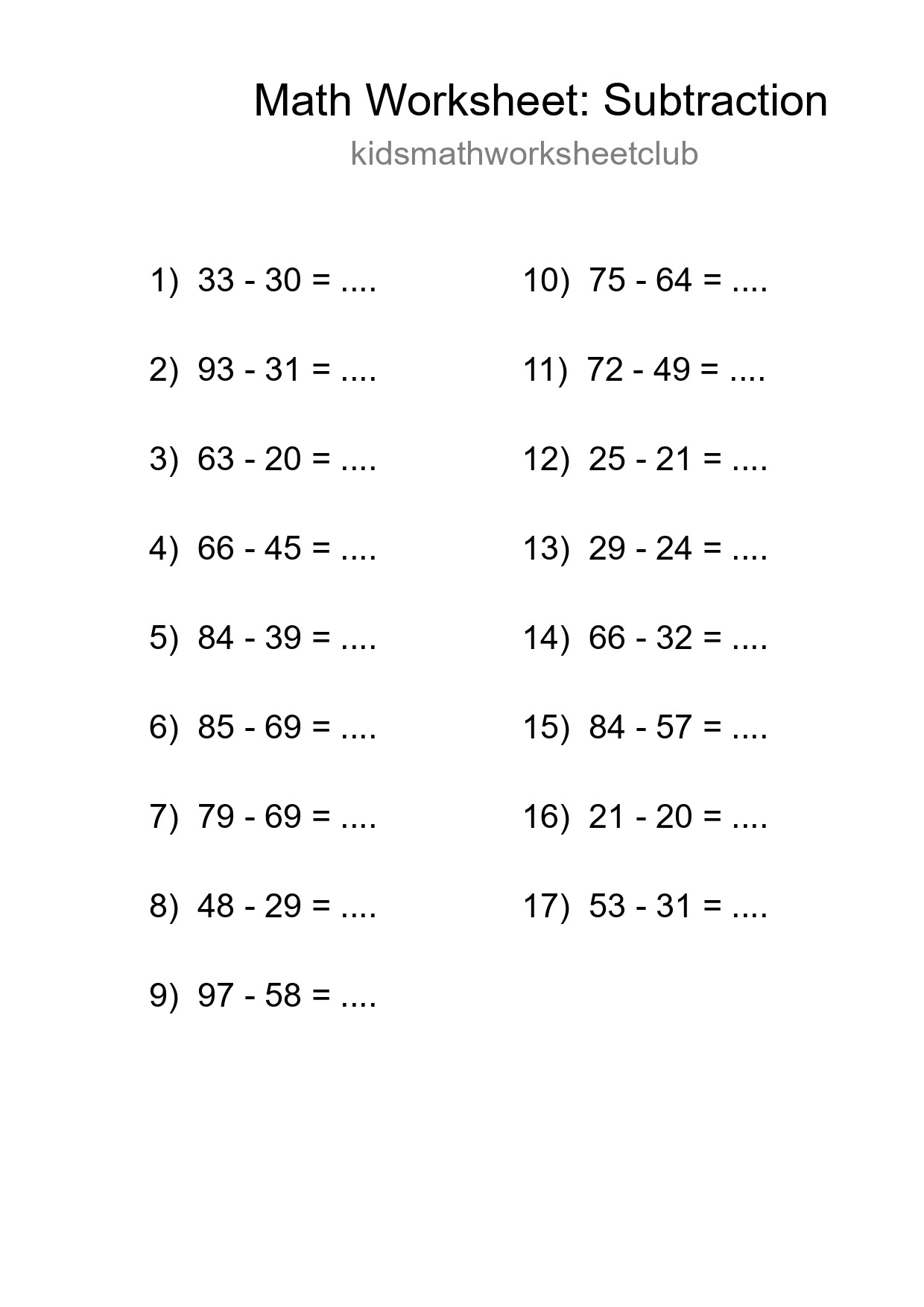 Free 17 Subtraction Math Worksheet For Grade 3 - Part 217