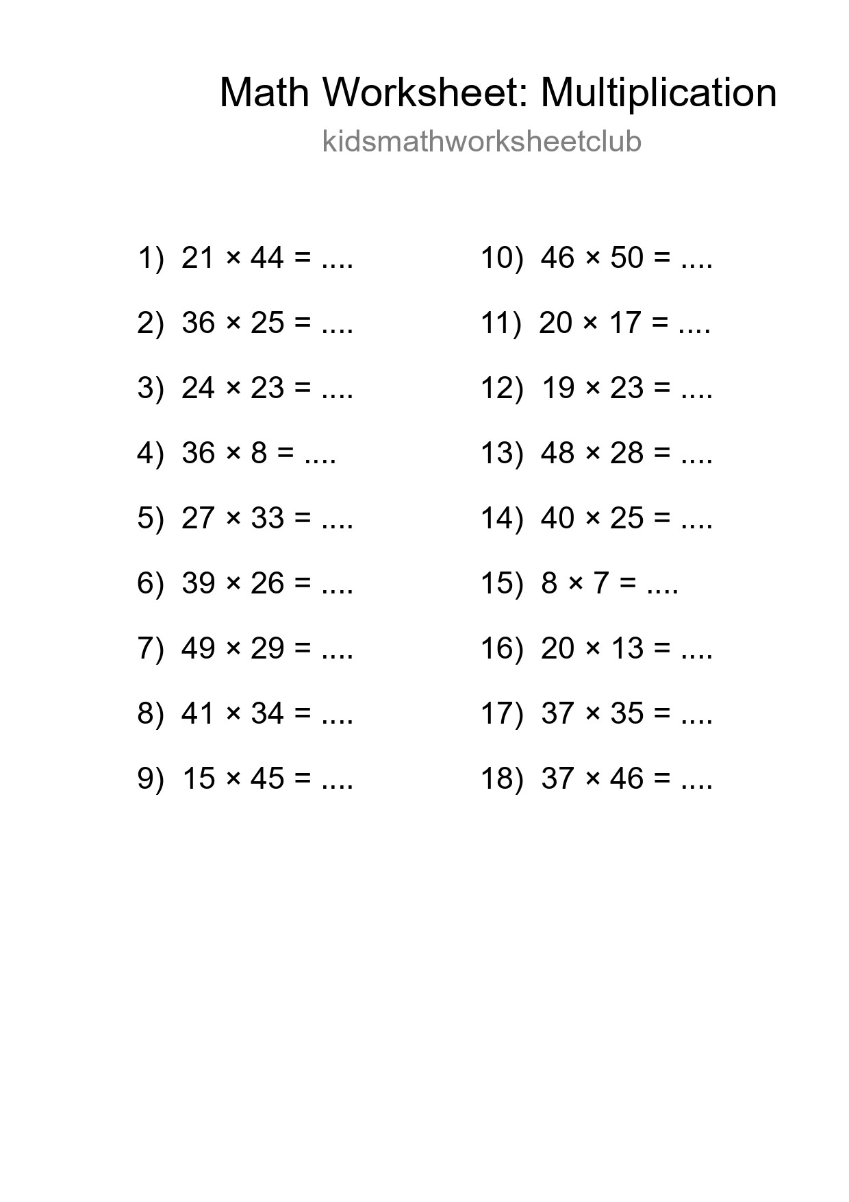 Free 18 Multiplication Math Worksheet For Grade 2 - Part 260
