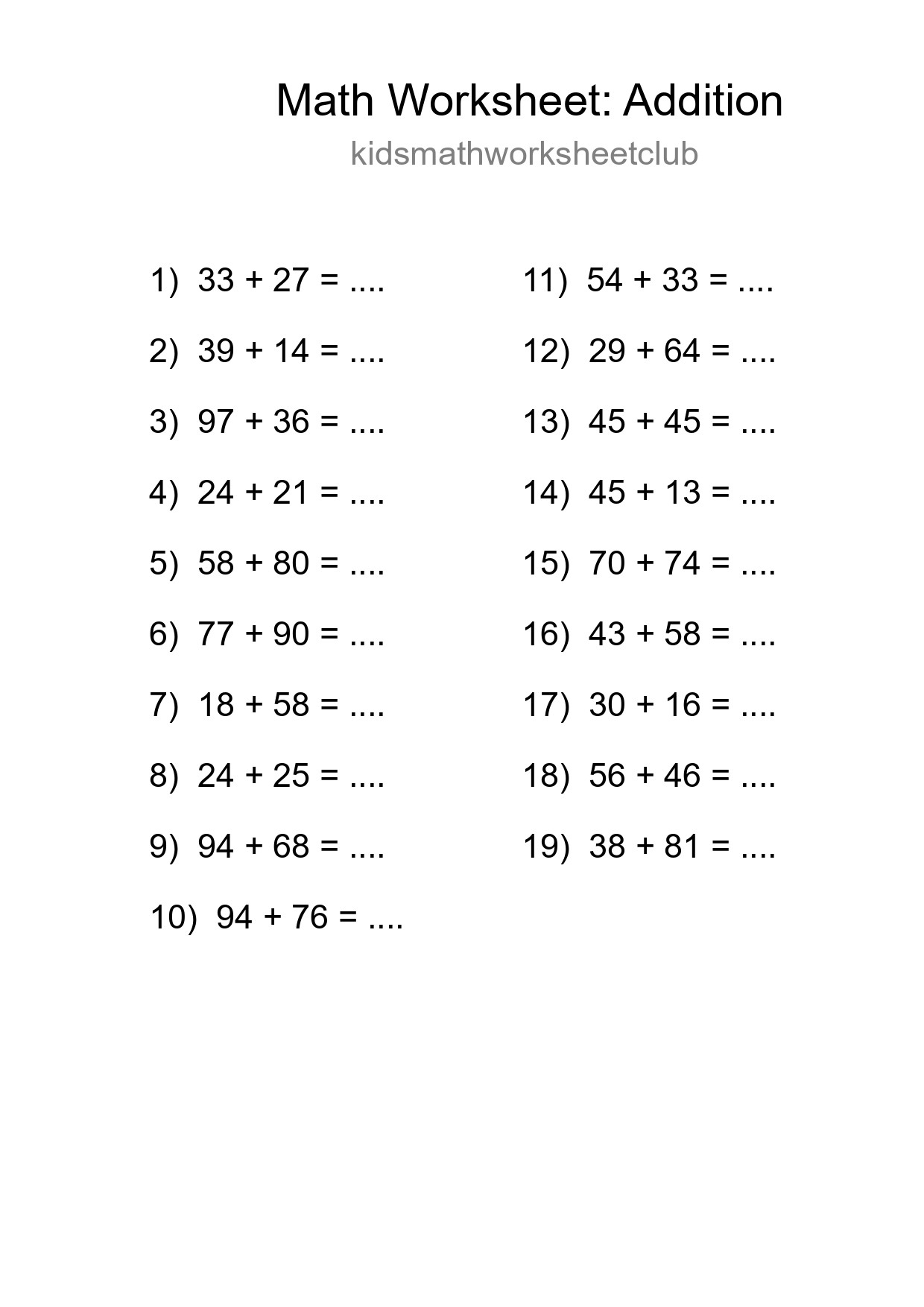Free 19 Addition Math Worksheet For Grade 3 With Answers - Part 265
