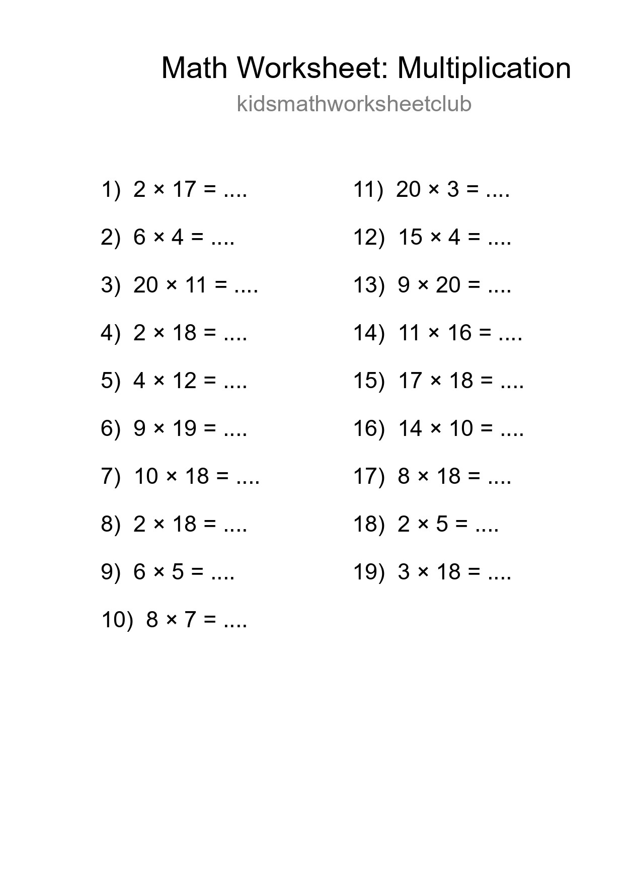 Free 19 Multiplication Math Worksheet For Grade 2 With Answers - Part 205