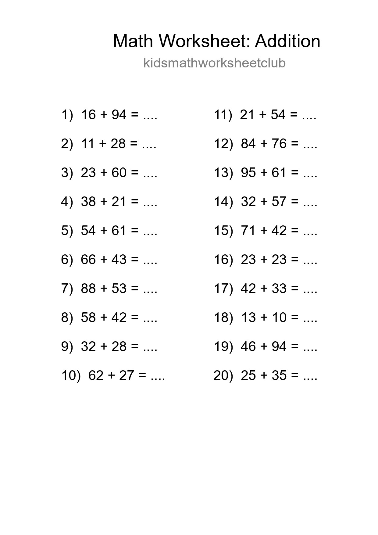 Free 20 Addition Math Worksheet For Grade 3 With Answers - Part 78