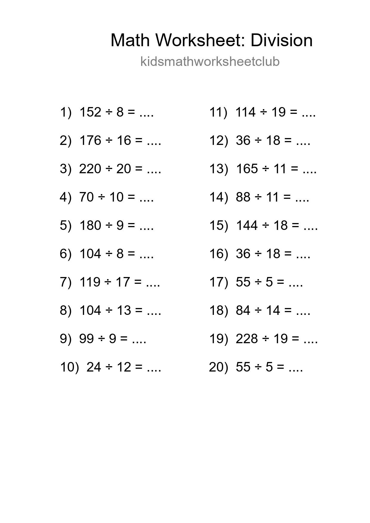 Free 20 Division Math Worksheet For Grade 2 - Part 37