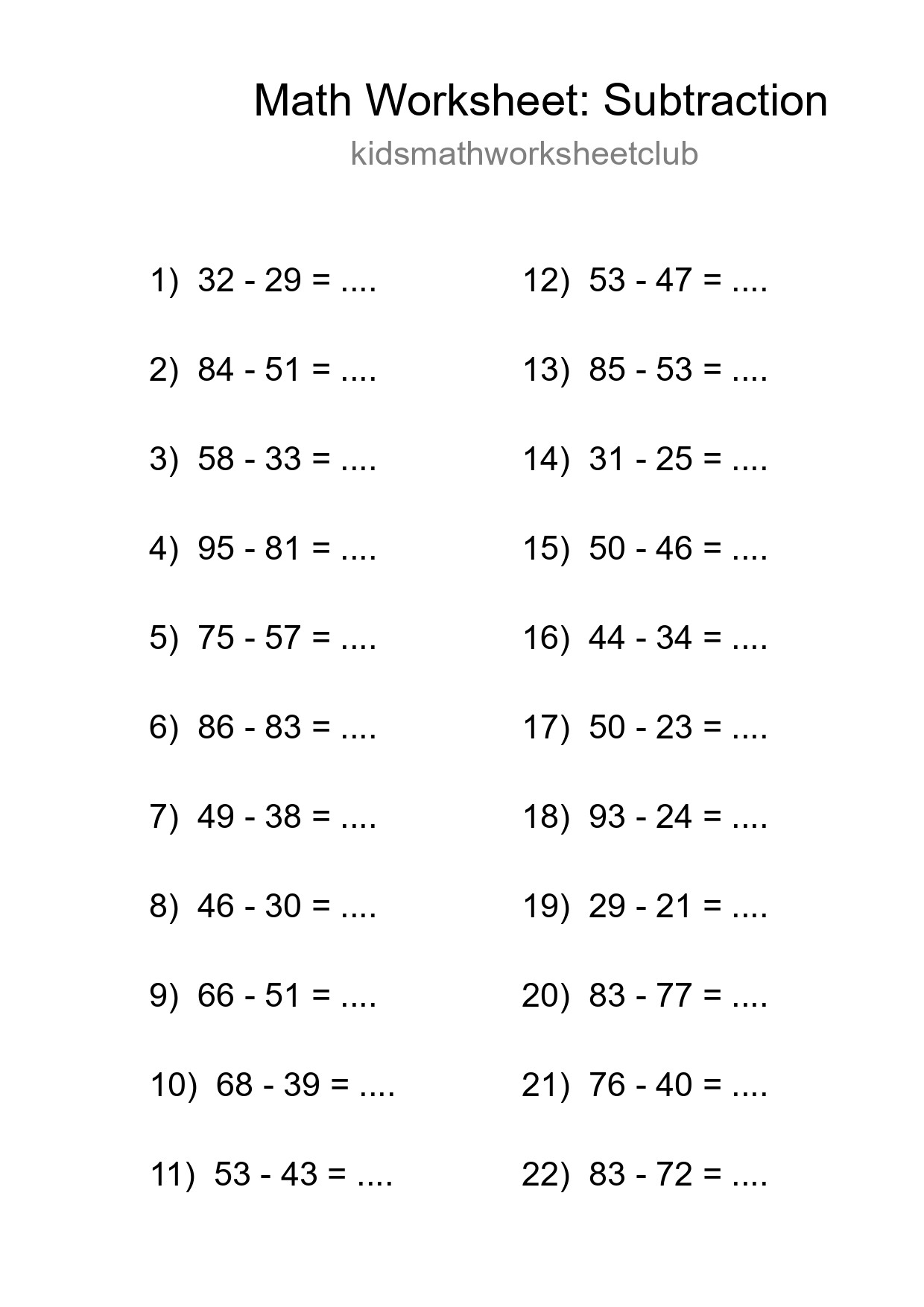 Free 22 Subtraction Math Worksheet For Grade 3 With Answers - Part 30