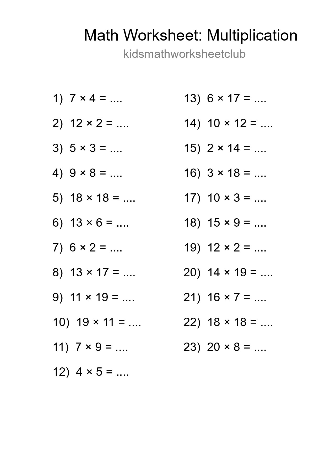 Free 23 Multiplication Math Worksheet For Grade 2 - Part 194
