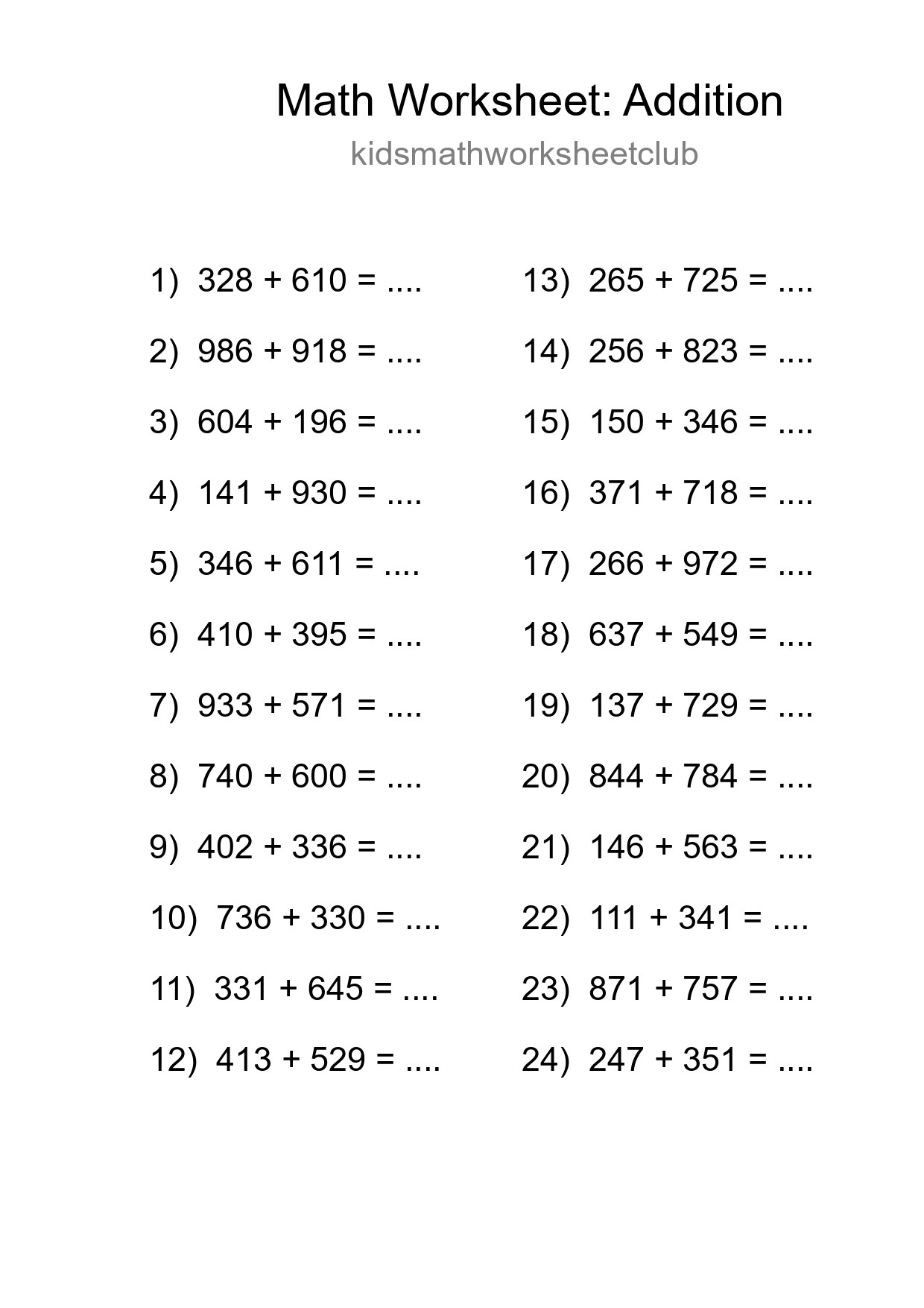 Free 24 Addition Math Worksheet For Grade 5 - Part 89