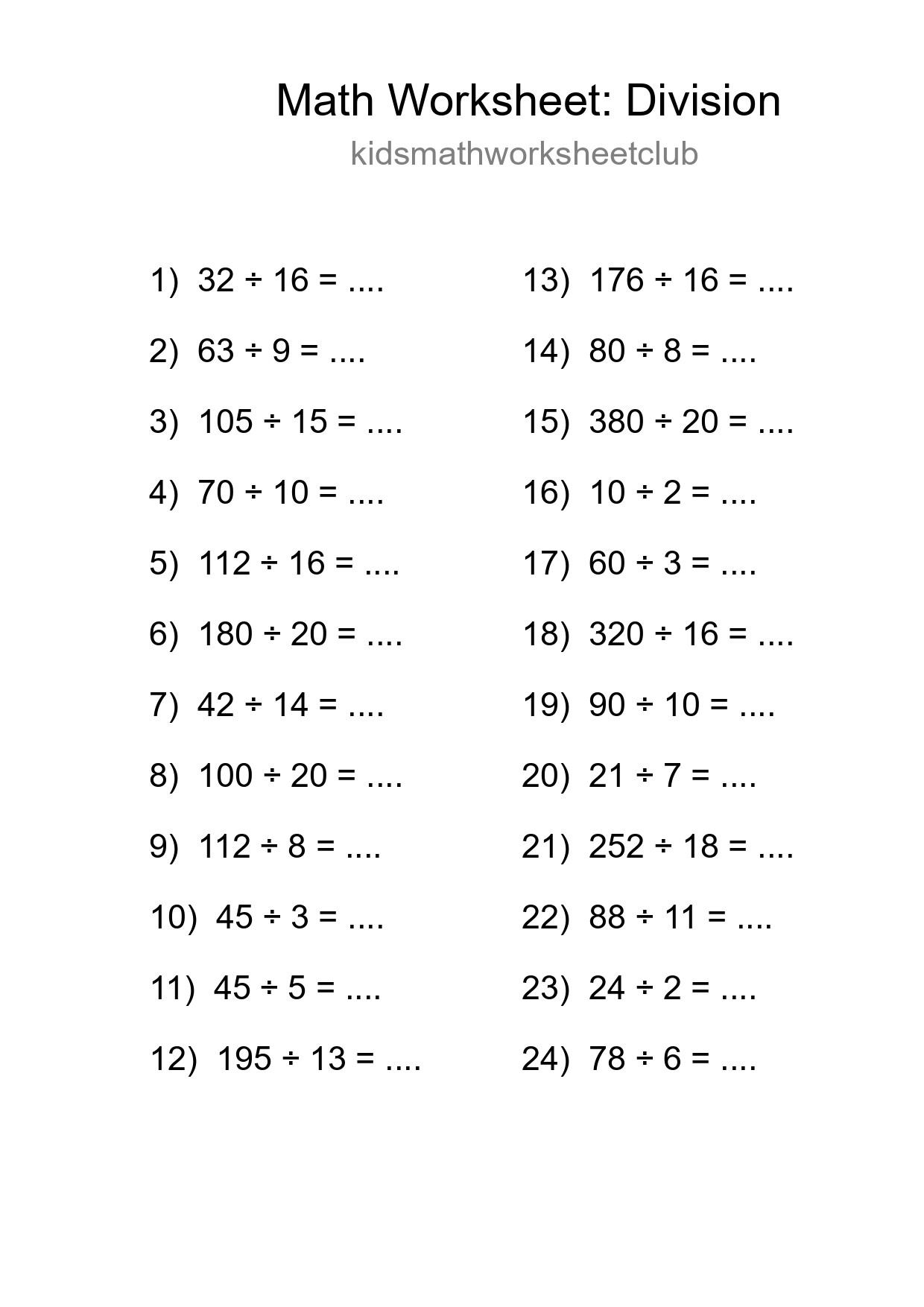 Free 24 Division Math Worksheet For Grade 2 With Answers - Part 191