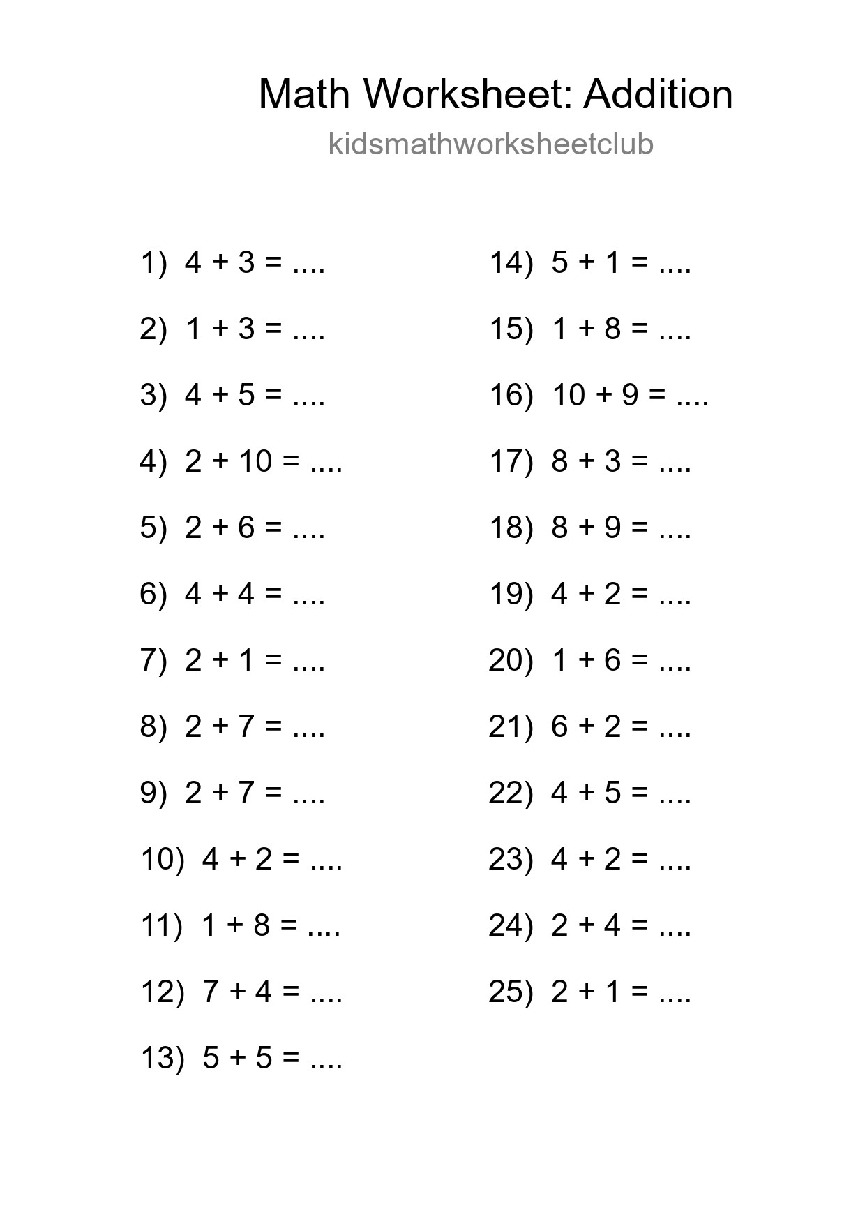 Free 25 Addition Math Worksheet For Grade 1 With Answers - Part 56