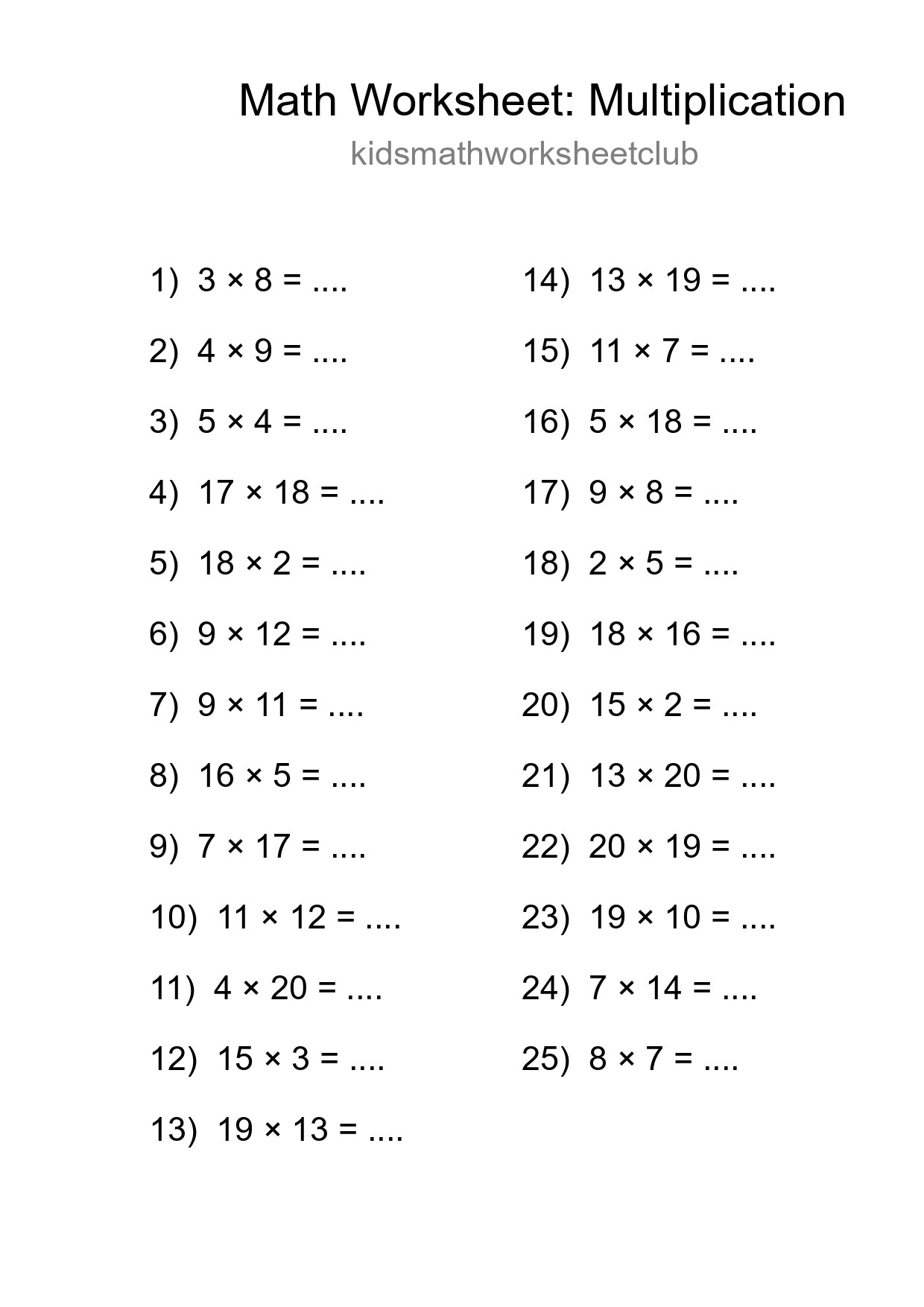 Free 25 Multiplication Math Worksheet For Grade 2 - Part 40