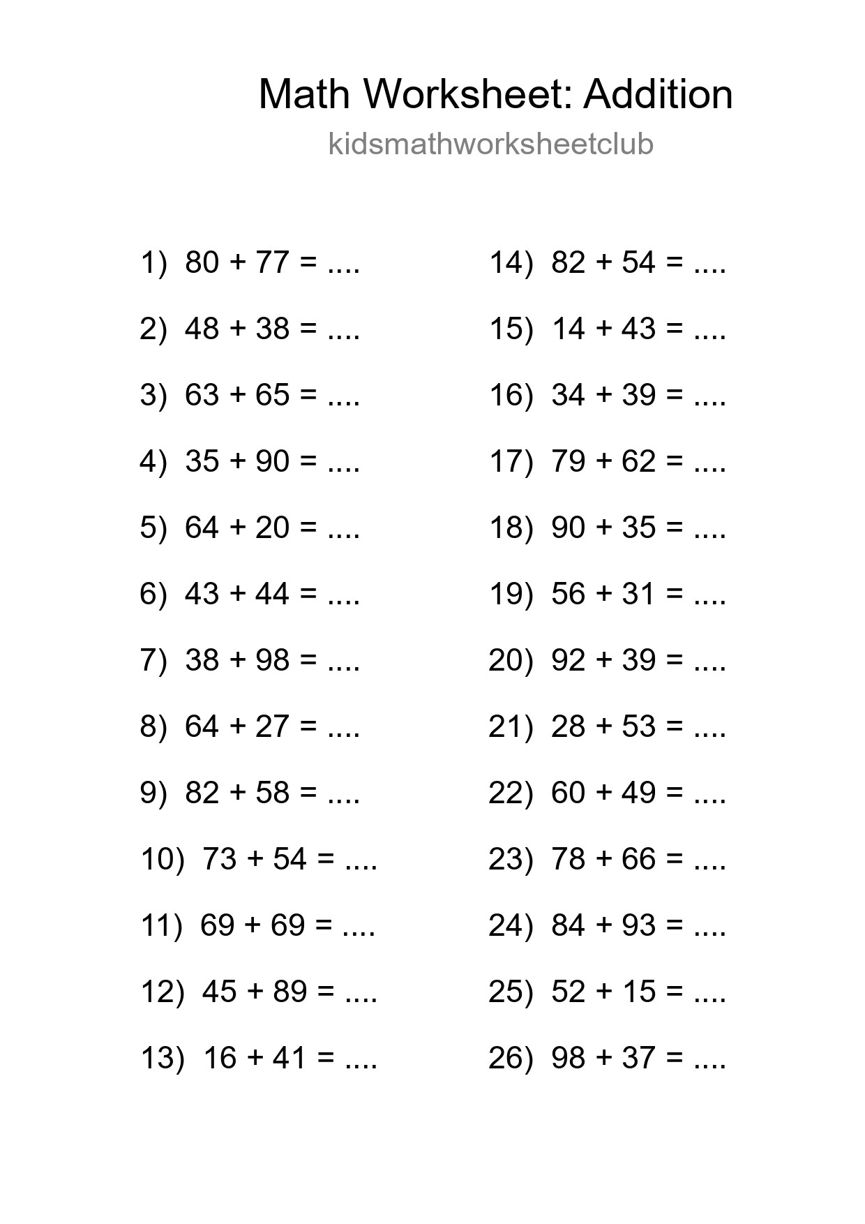 Free 26 Addition Math Worksheet For Grade 3 - Part 23