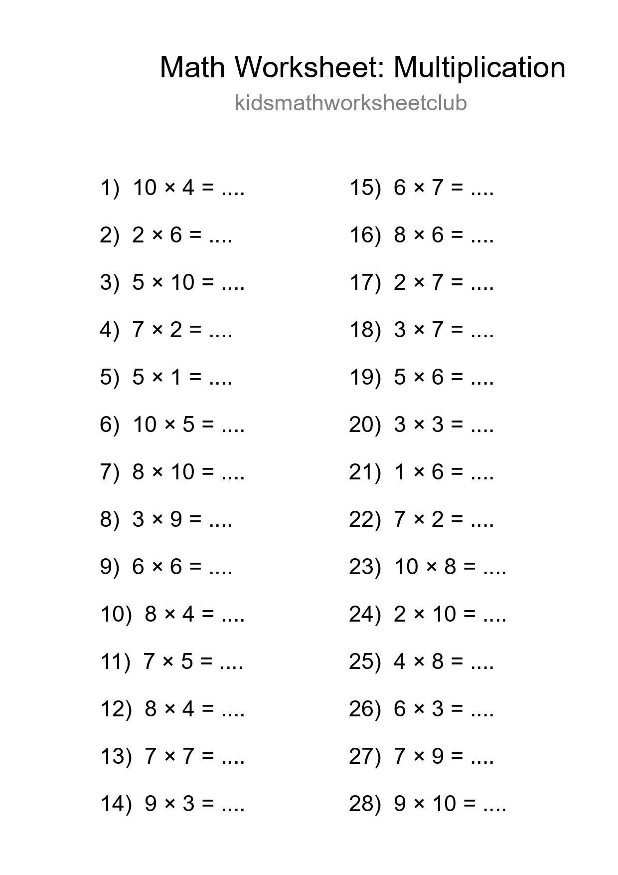 Free 28 Multiplication Math Worksheet For Grade 1 - Part 172