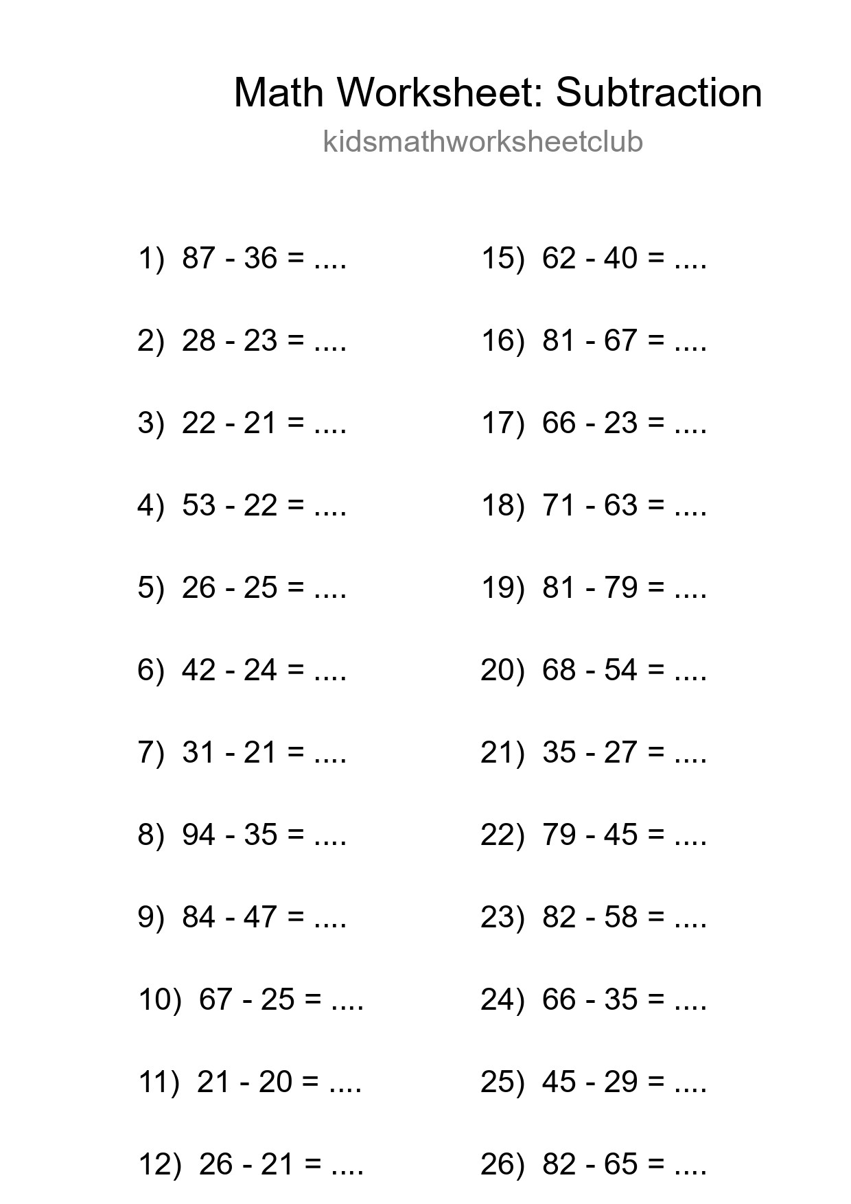 Free 28 Subtraction Math Worksheet For Grade 3 With Answers - Part 272