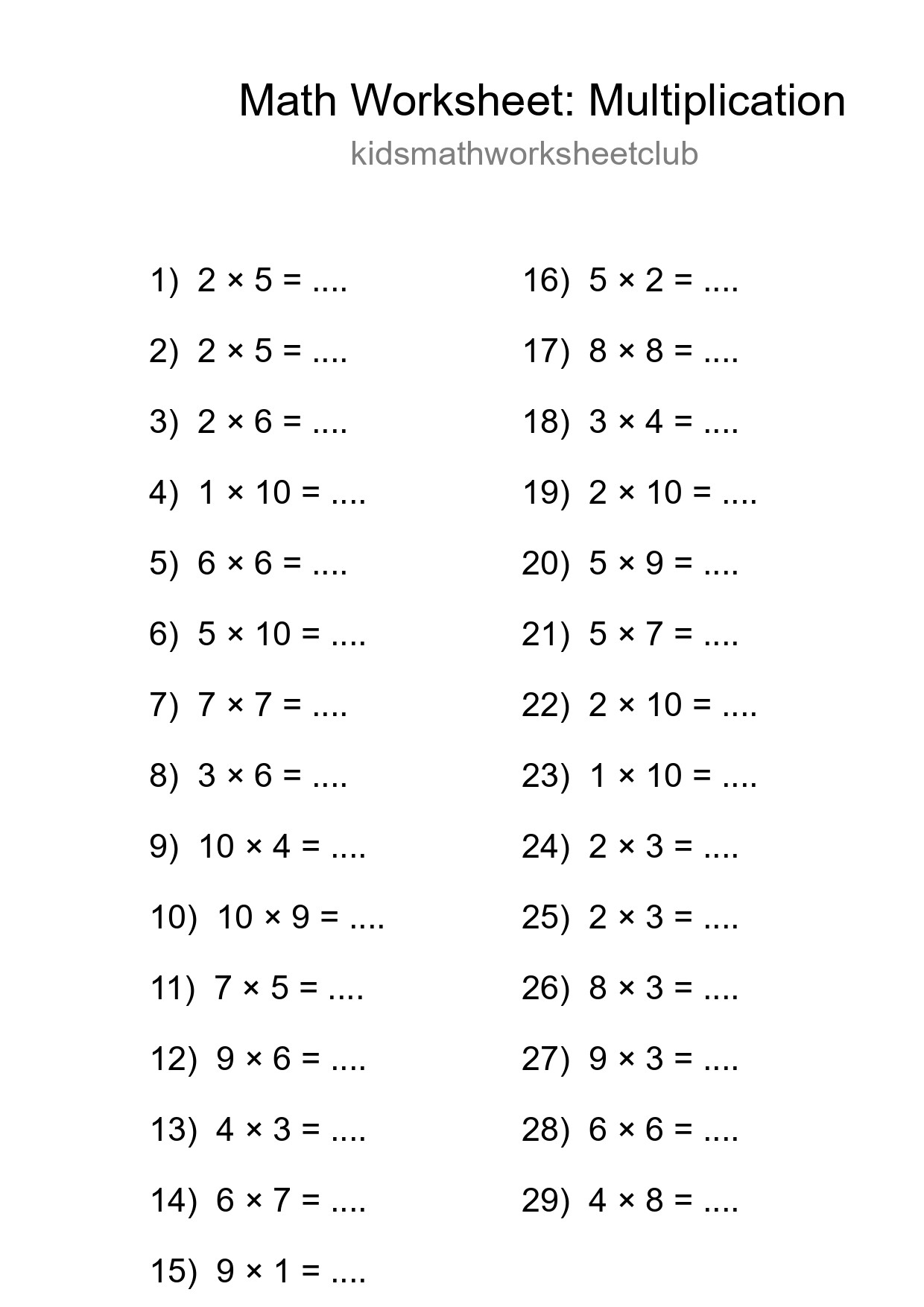 Free 29 Multiplication Math Worksheet For Grade 1 With Answers - Part 62