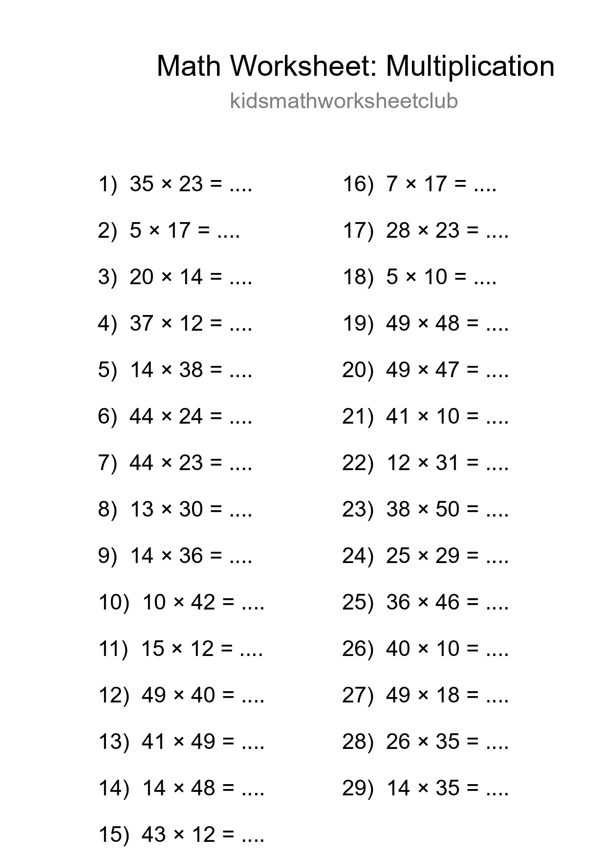 Free 29 Multiplication Math Worksheet For Grade 2 - Part 161
