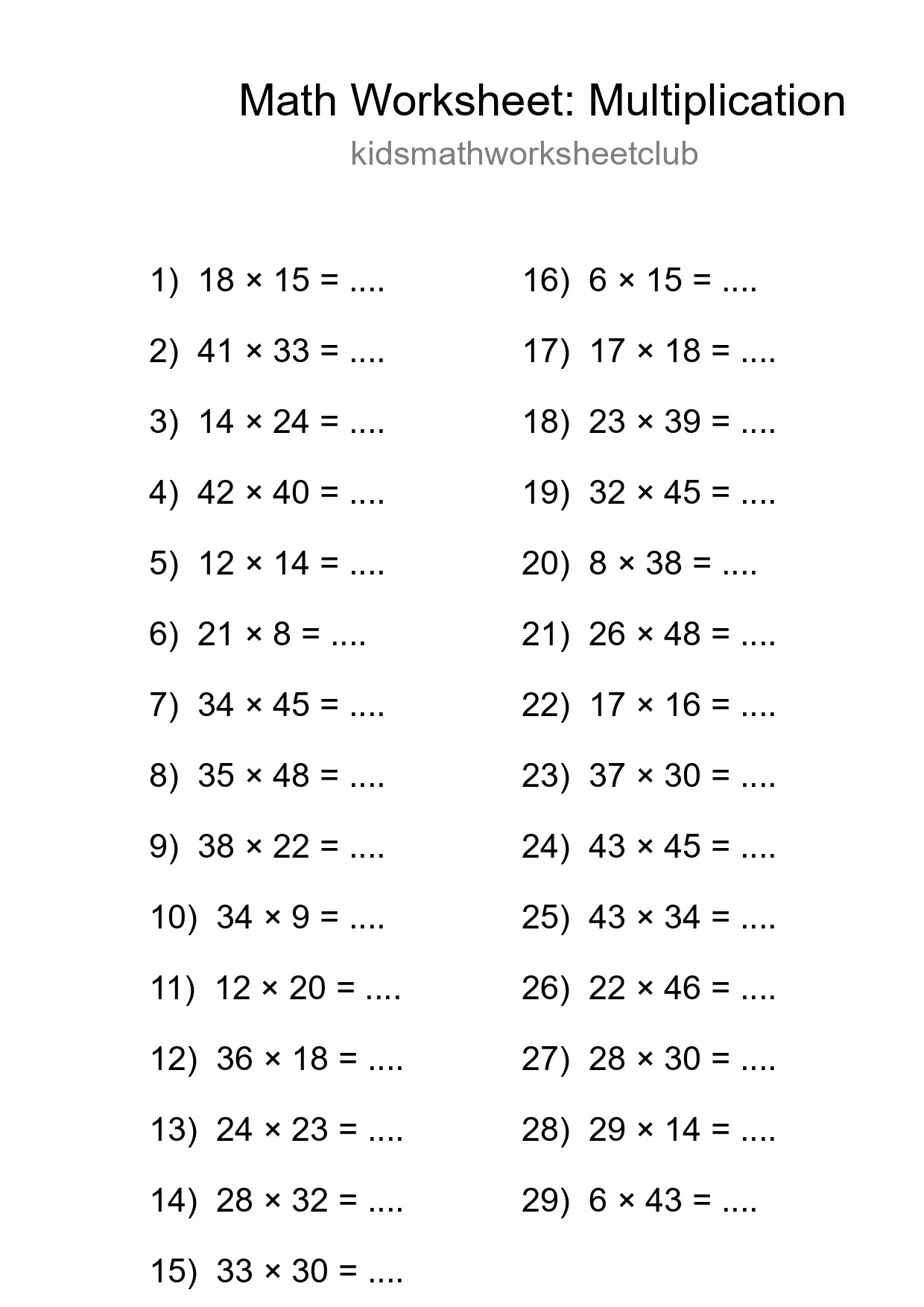 Free 29 Multiplication Math Worksheet For Grade 2 With Answers - Part 150