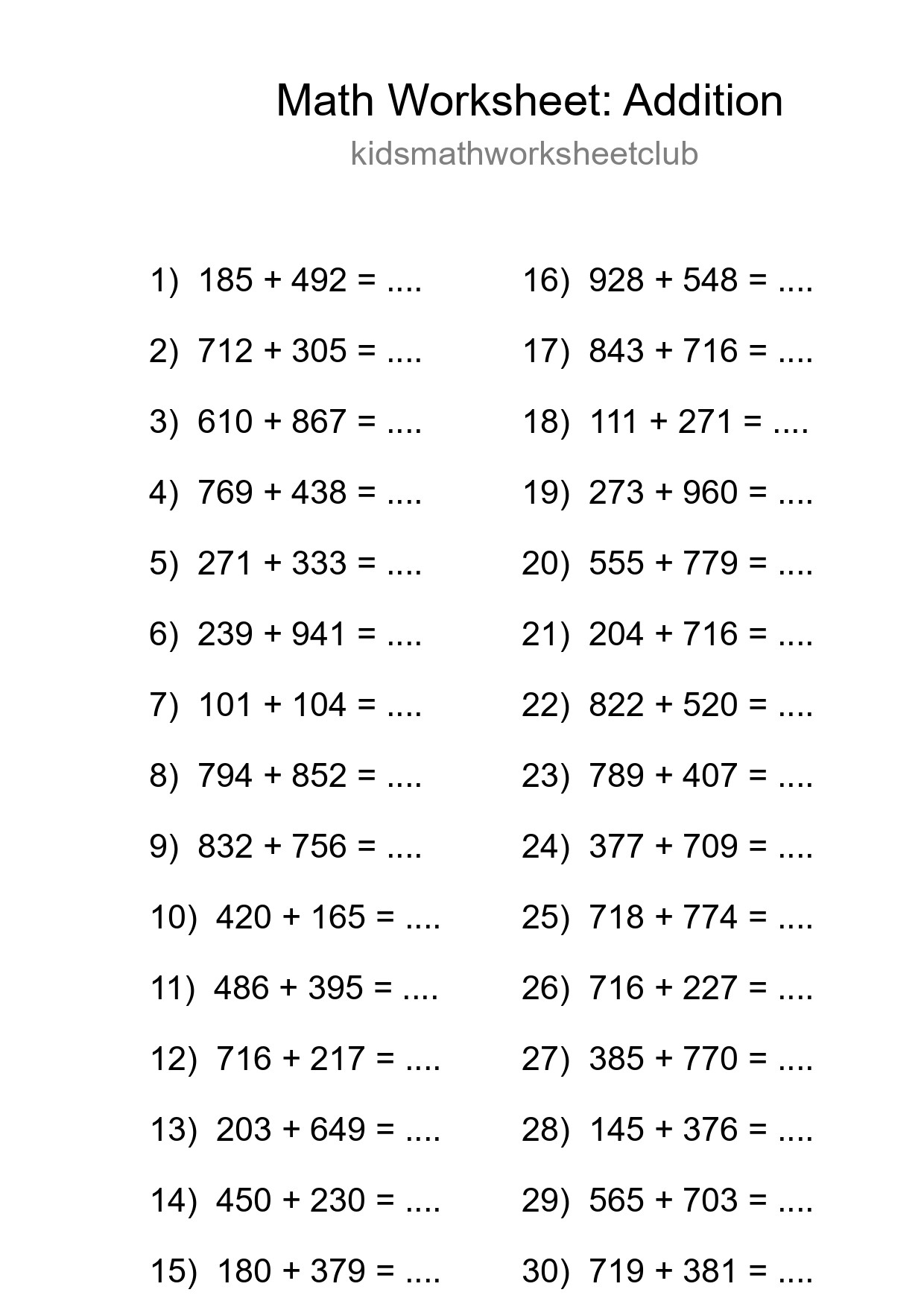 Free 30 Addition Math Worksheet For Grade 5 - Part 298