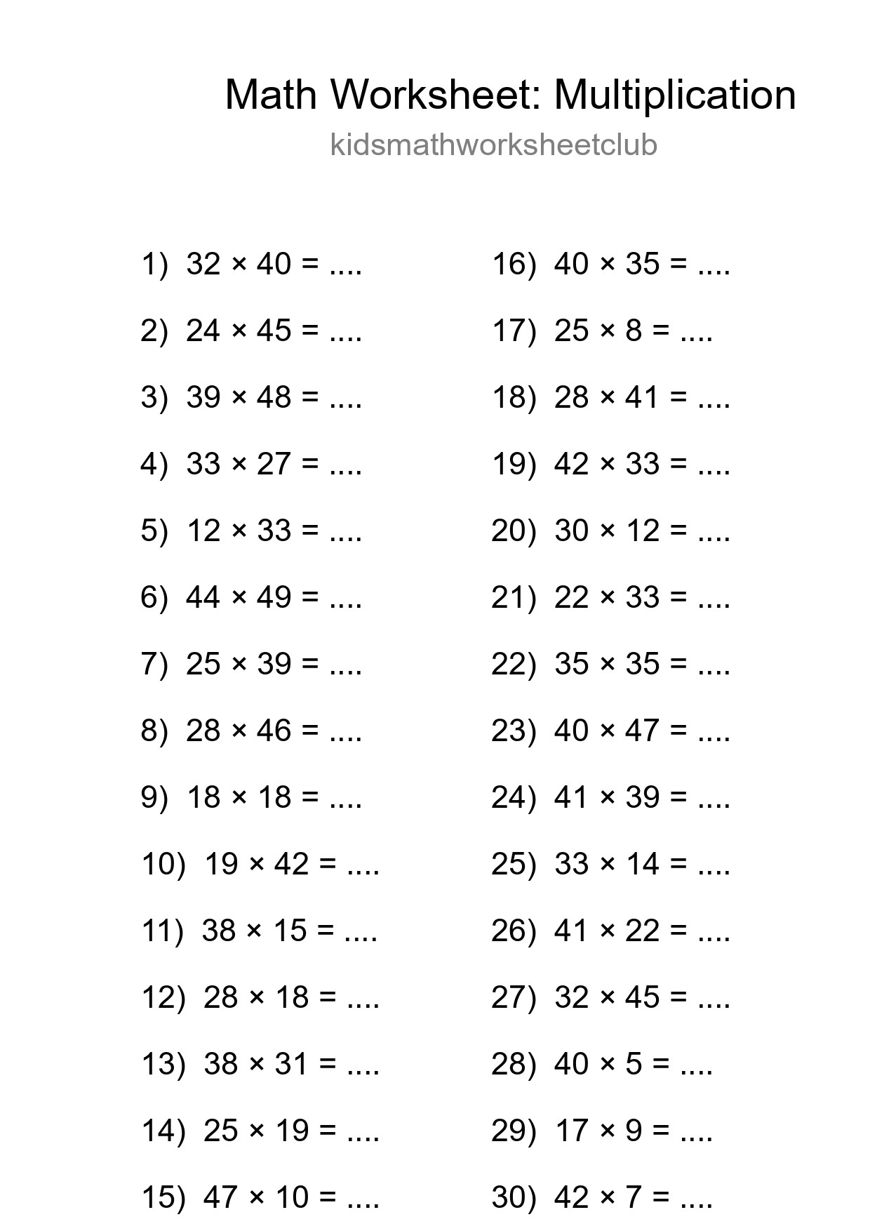 Free 30 Multiplication Math Worksheet For Grade 2 With Answers - Part 238