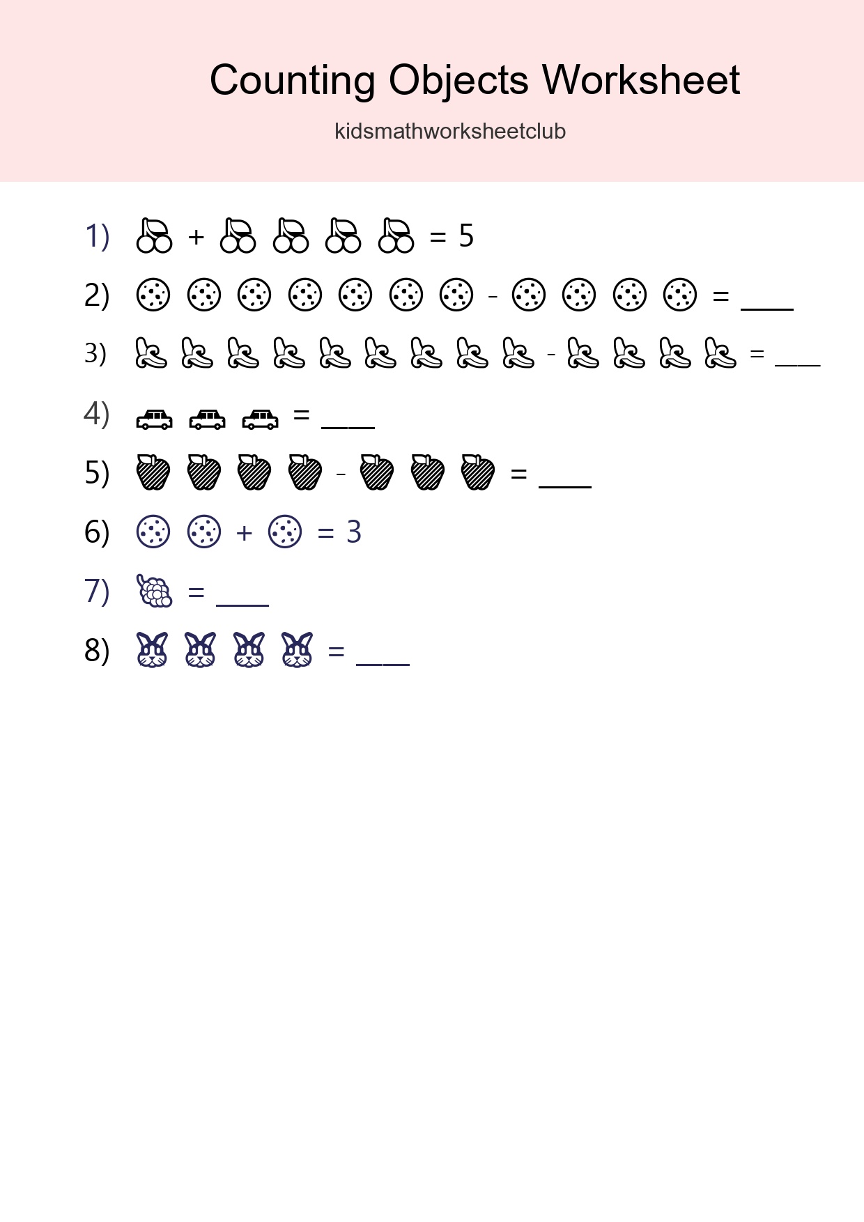 Free Counting Objects Worksheet For Kindergarten - Part 3