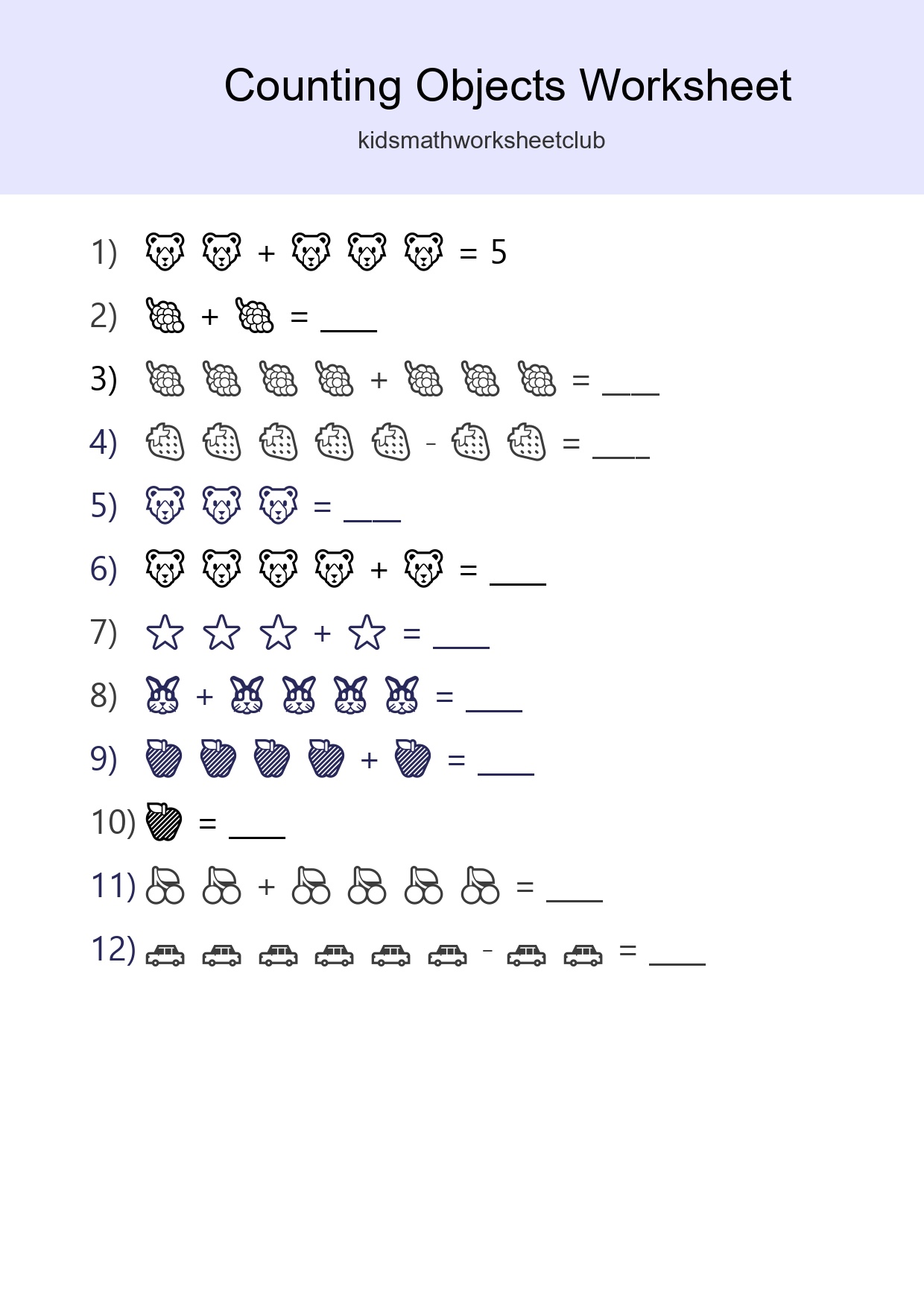 Free Counting Objects Worksheet For Kindergarten Printable - Part 234