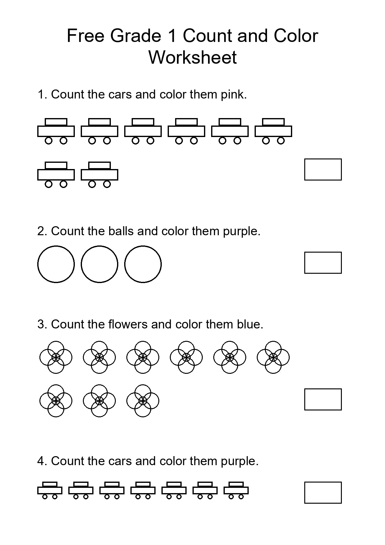 Free Grade 1 Count and Color Worksheet