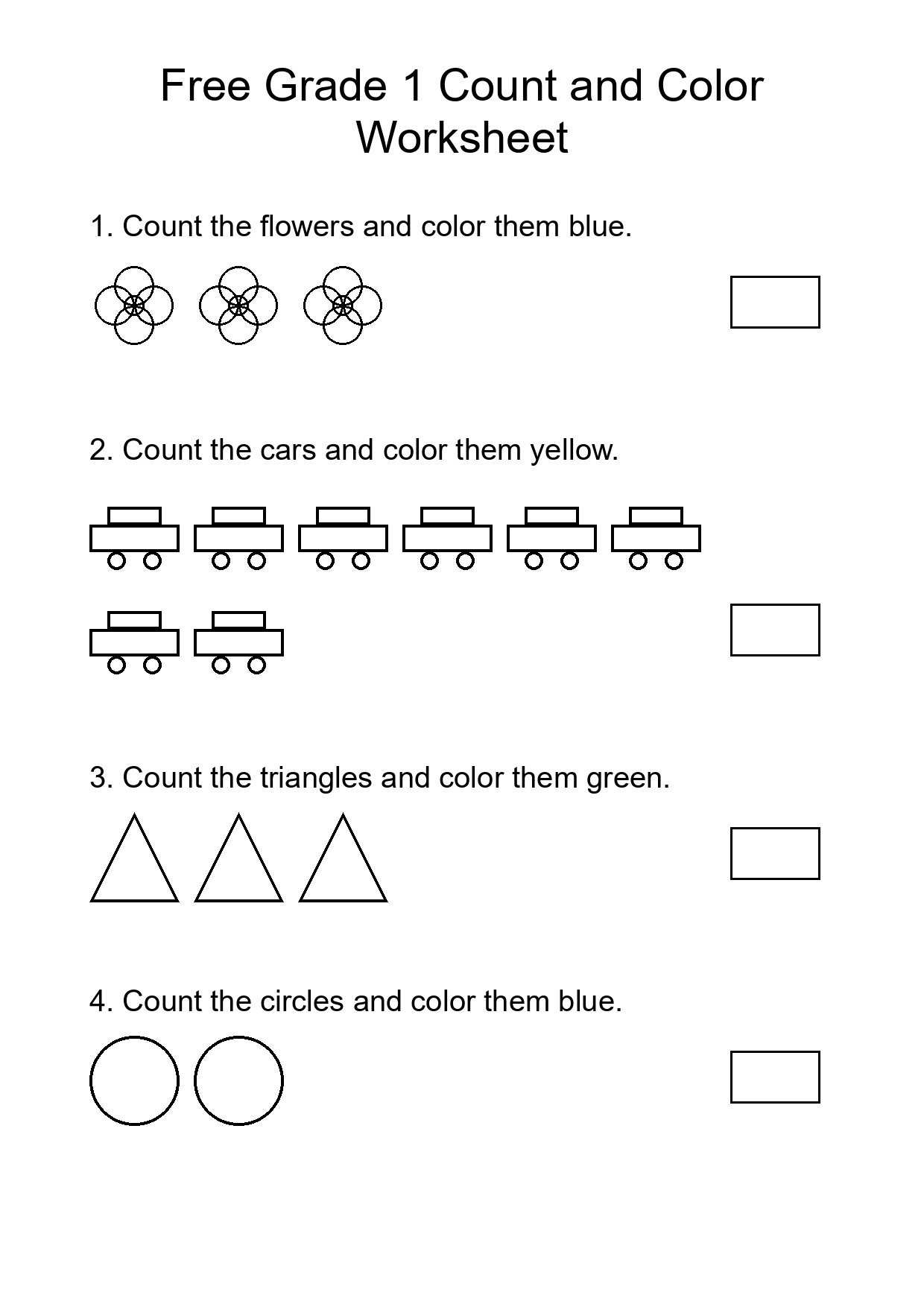 Free Grade 1 Count and Color Worksheet