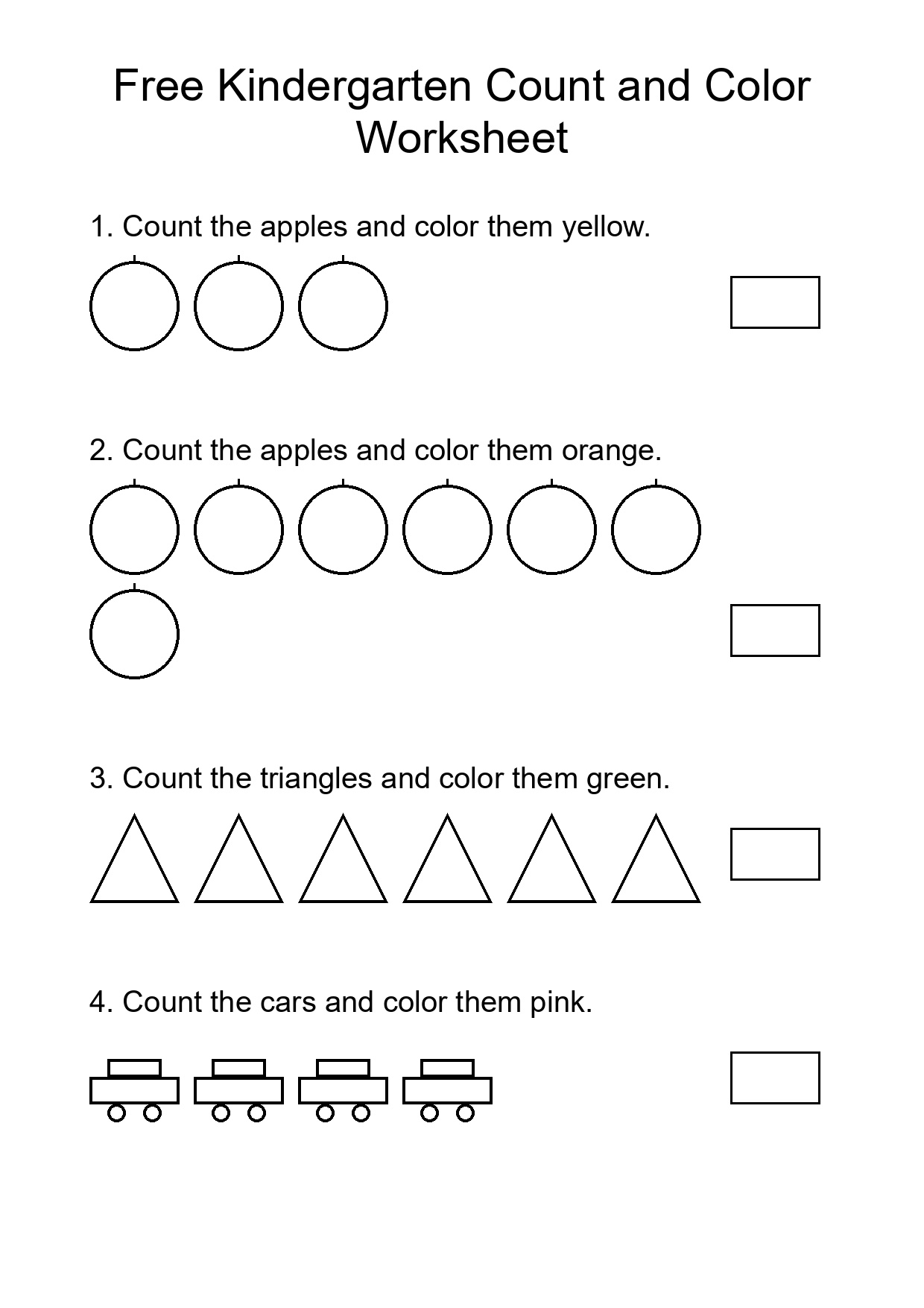 Free Kindergarten Count and Color Worksheet