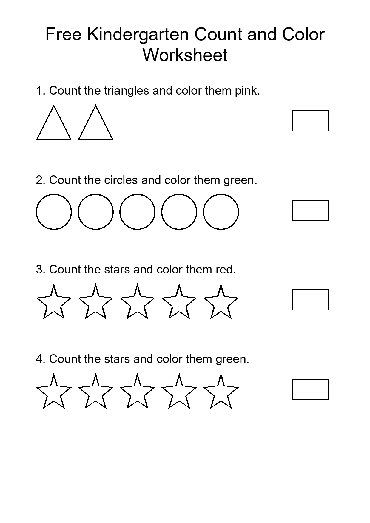 Free Kindergarten Count and Color Worksheet