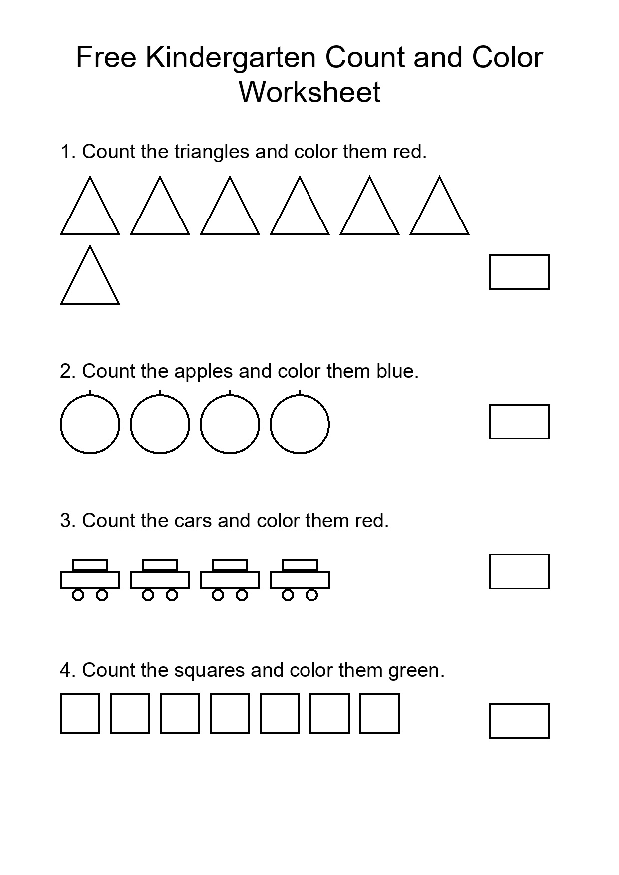 Free Kindergarten Count and Color Worksheet