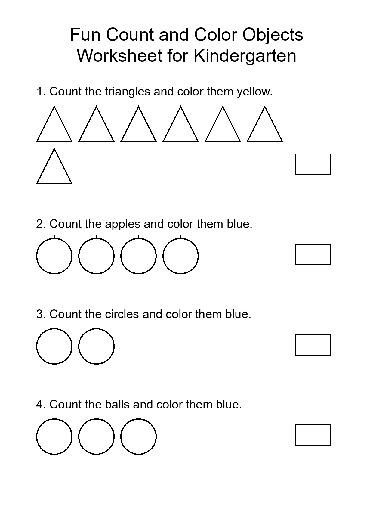 Fun Count and Color Objects Worksheet for Kindergarten