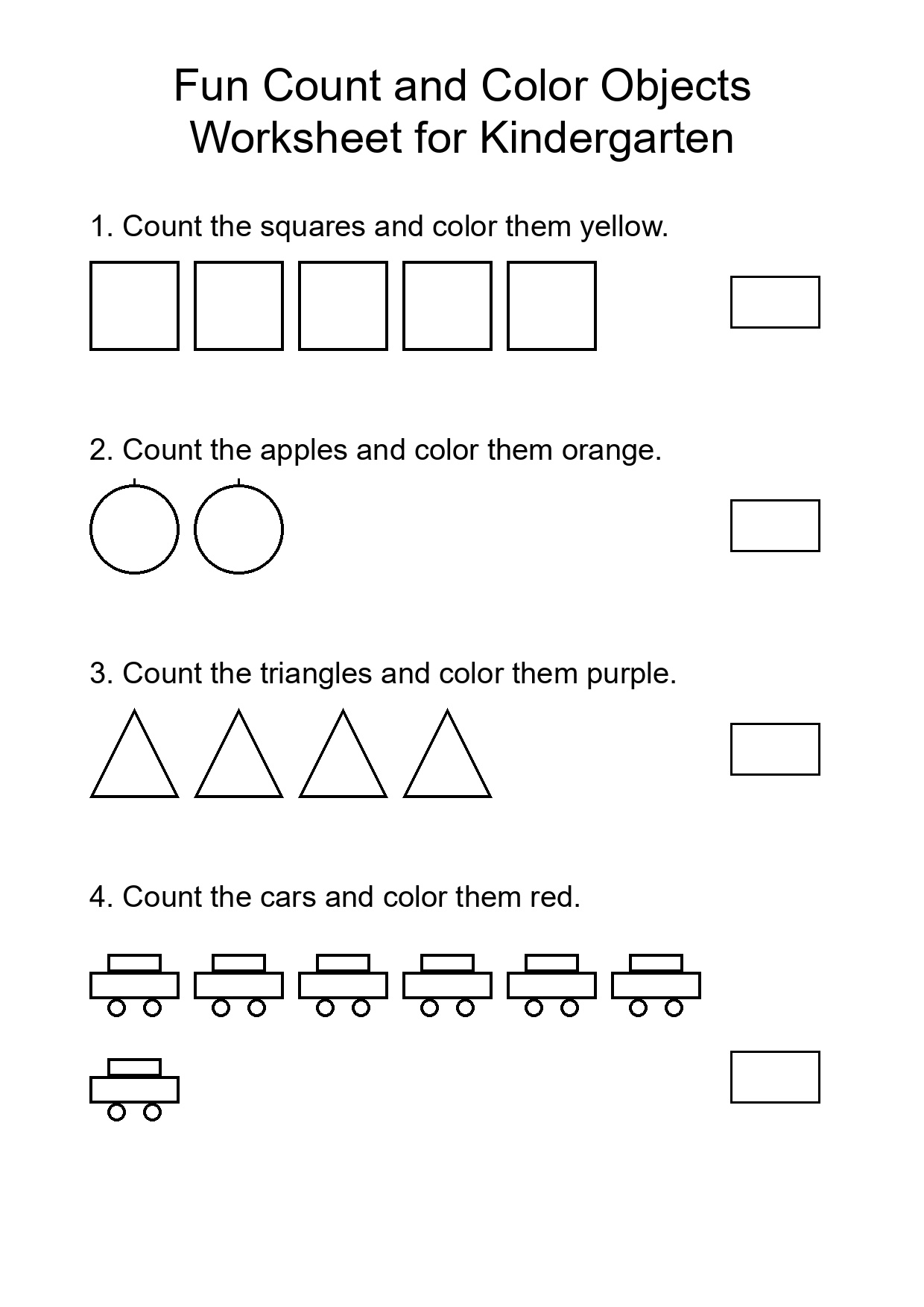 Fun Count and Color Objects Worksheet for Kindergarten