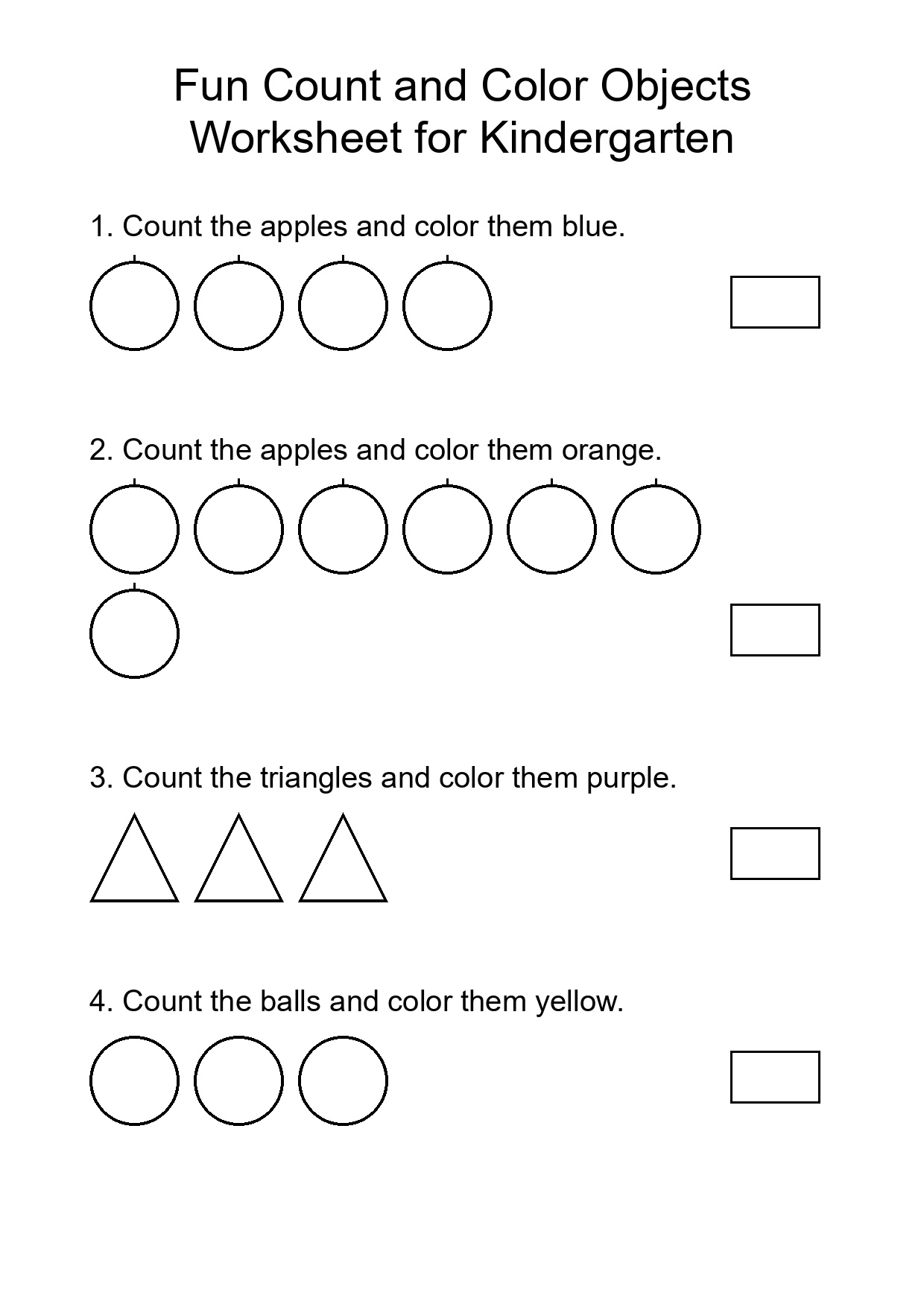 Fun Count and Color Objects Worksheet for Kindergarten