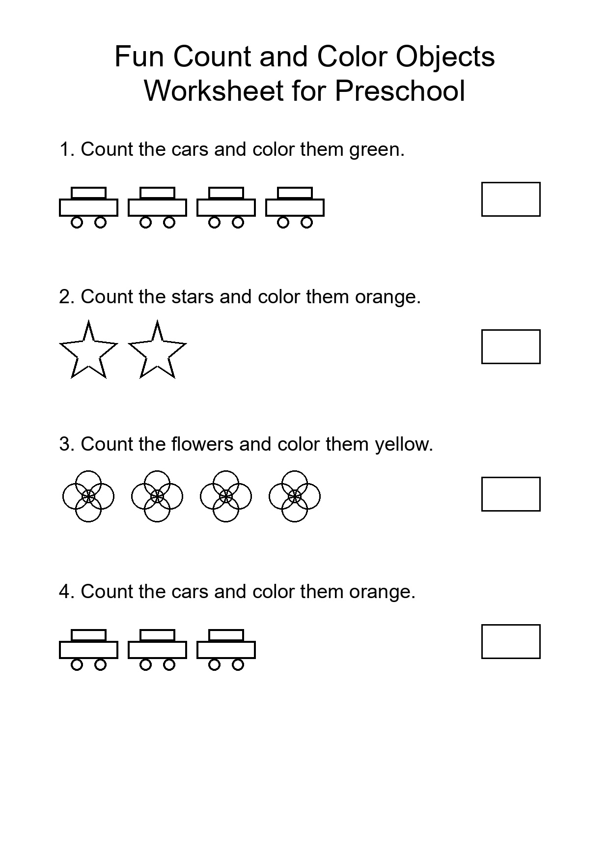 Fun Count and Color Objects Worksheet for Preschool