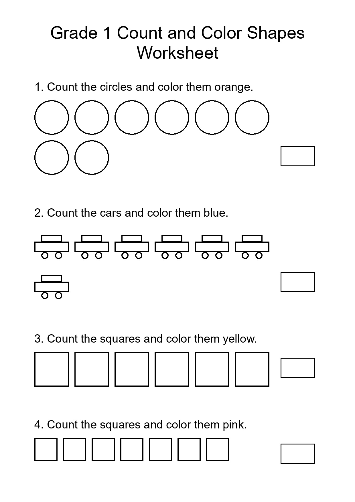 Grade 1 Count and Color Shapes Worksheet