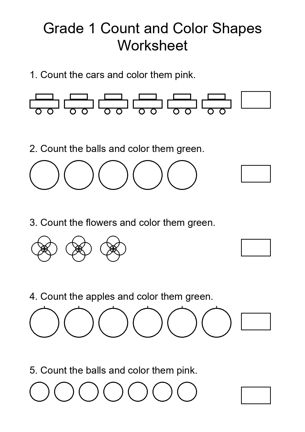 Grade 1 Count and Color Shapes Worksheet